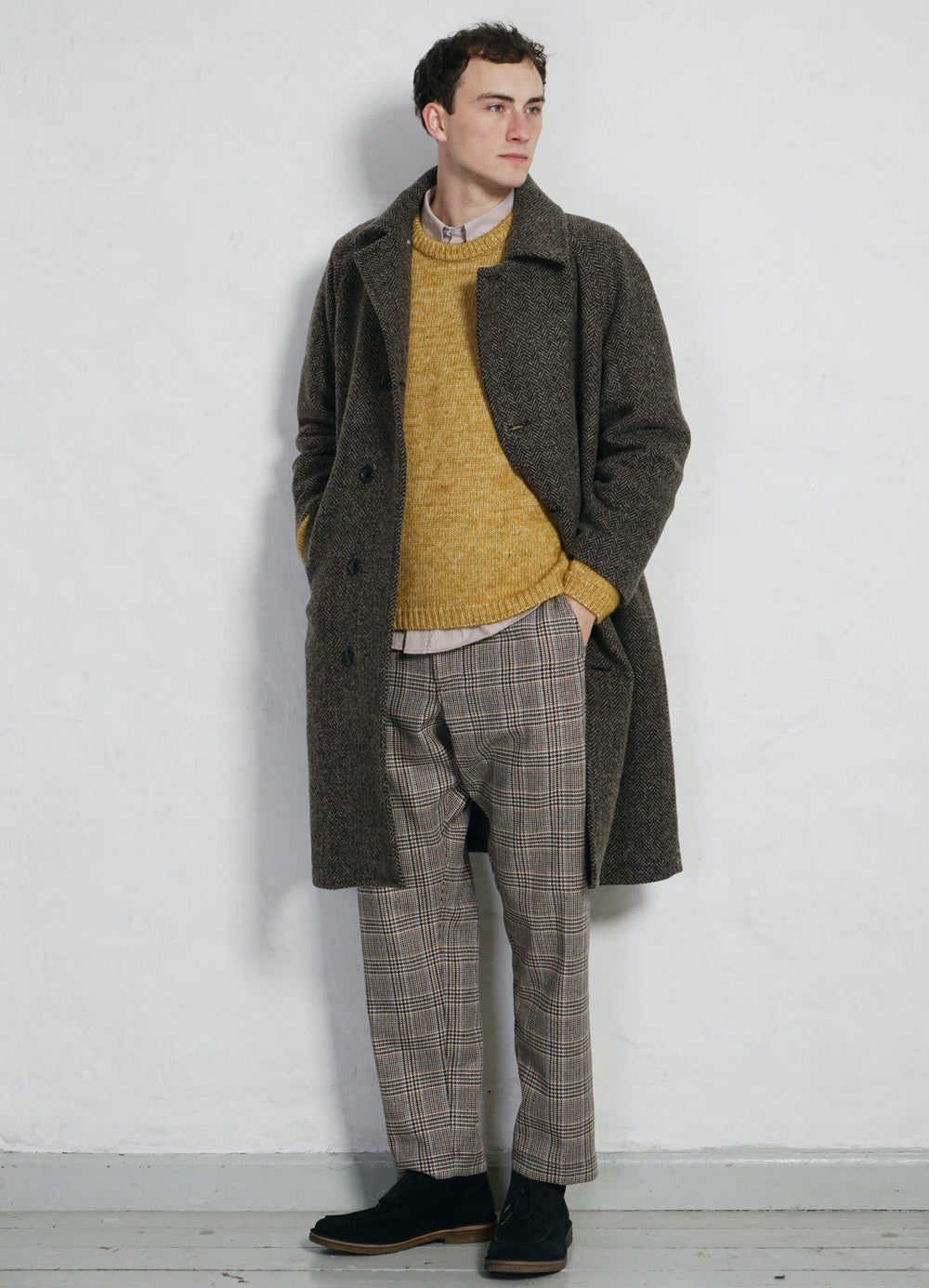 SIGURD | Long Lined Wool Coat | Brown Tweed