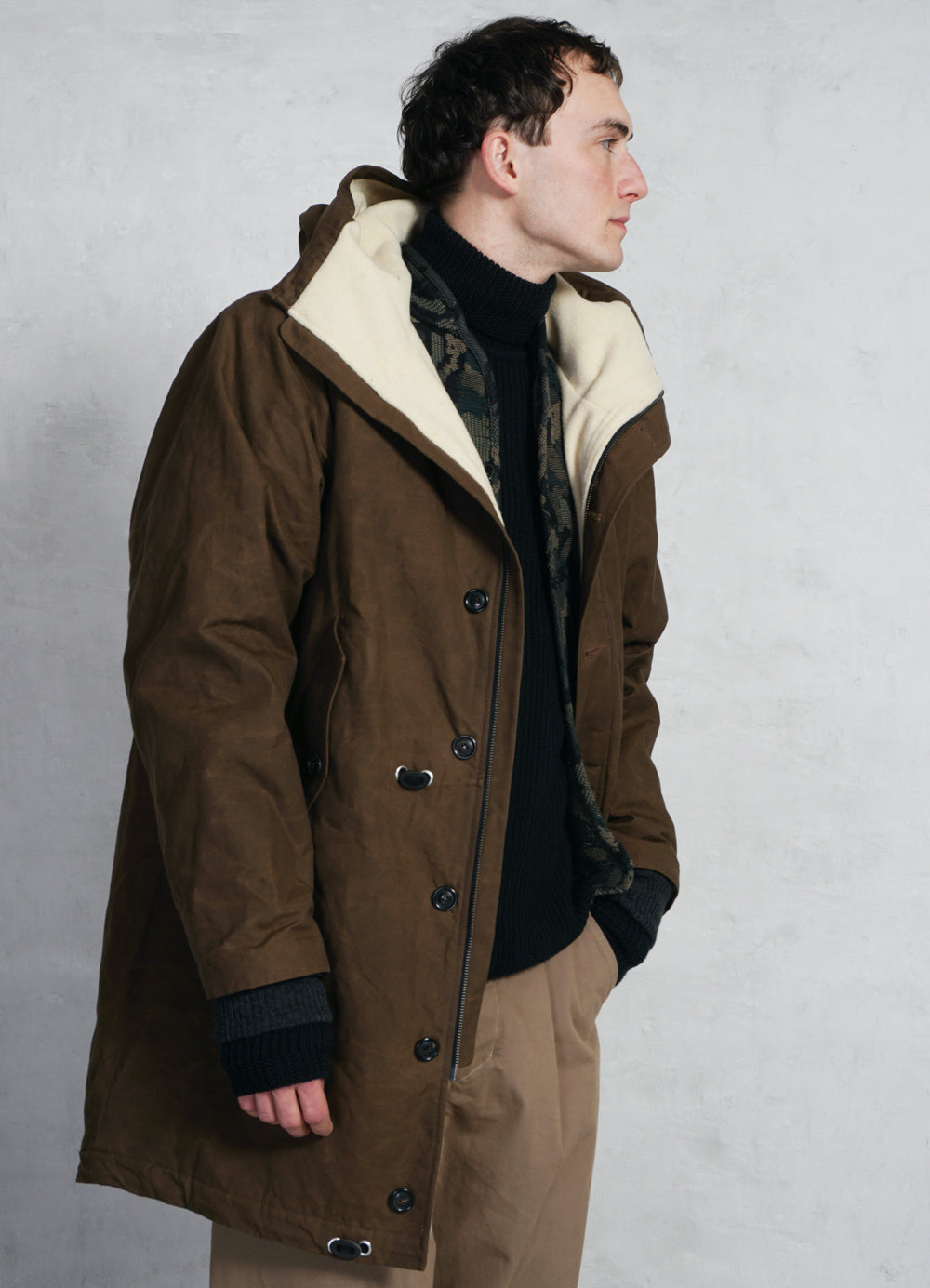RASMUS 26-68-9 | Waxed Parka With Zipper | Tobacco