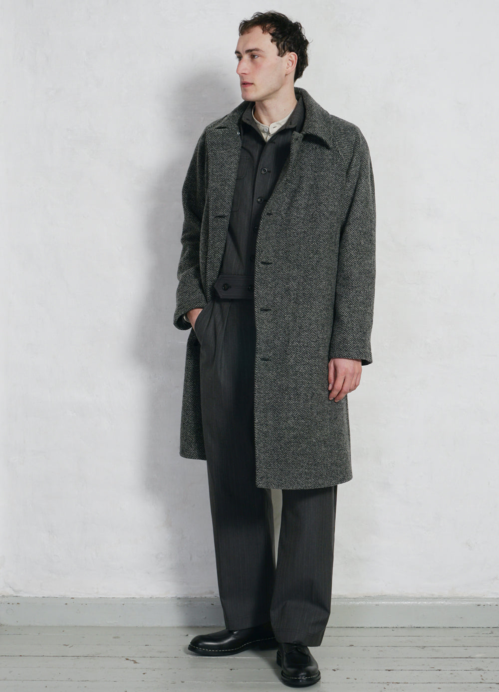 SIGURD 28-59-5 | Long Lined Wool Coat | Grey Tweed