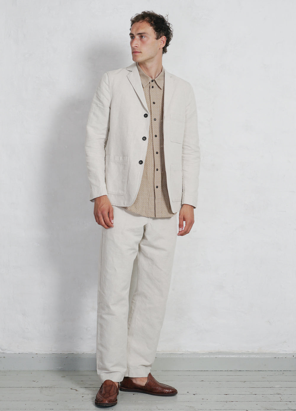 CHARLIE | Easy Three Button Blazer | Natural Flax