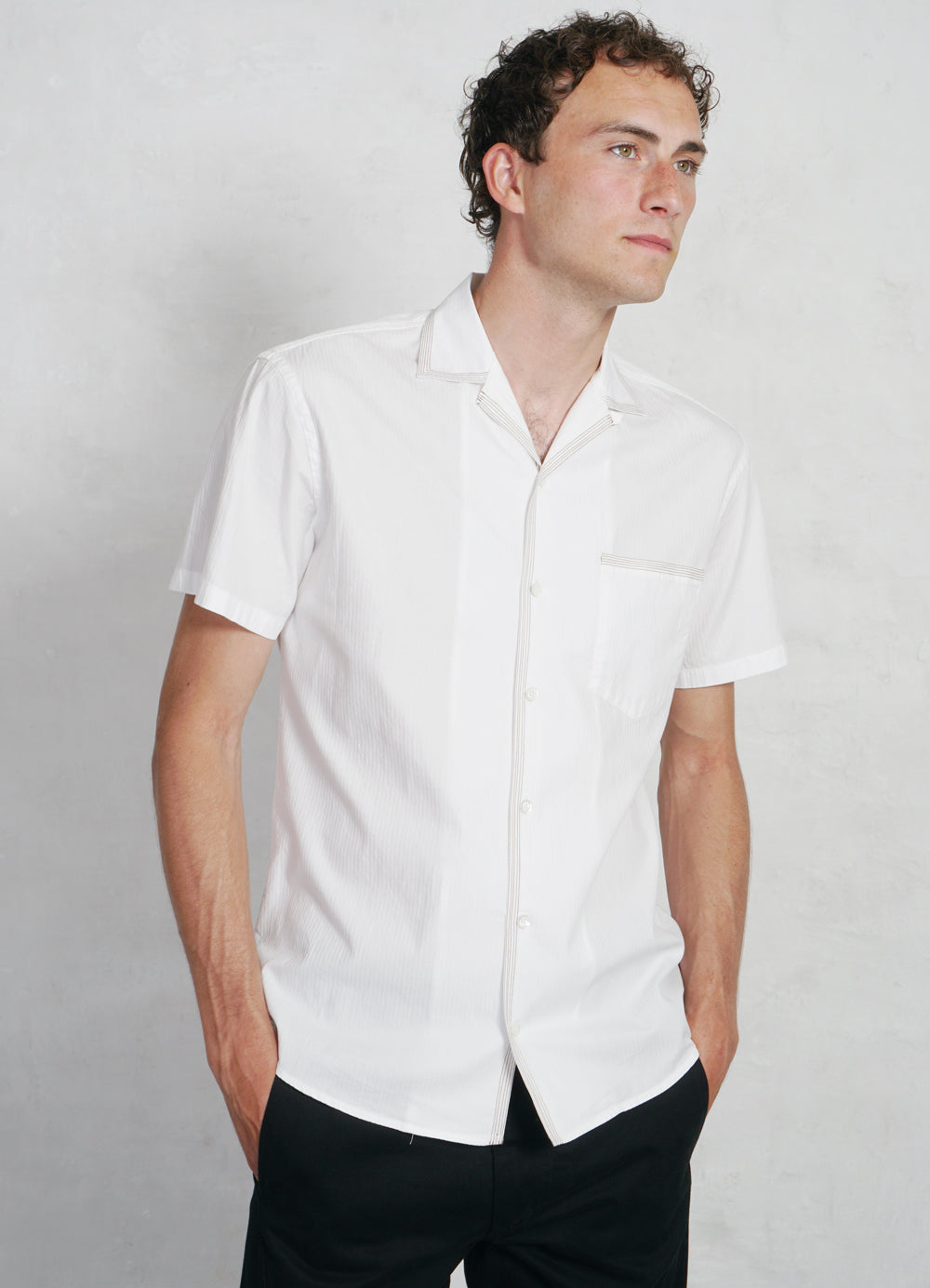 JONNY | Short Sleeve Herringbone Shirt | White