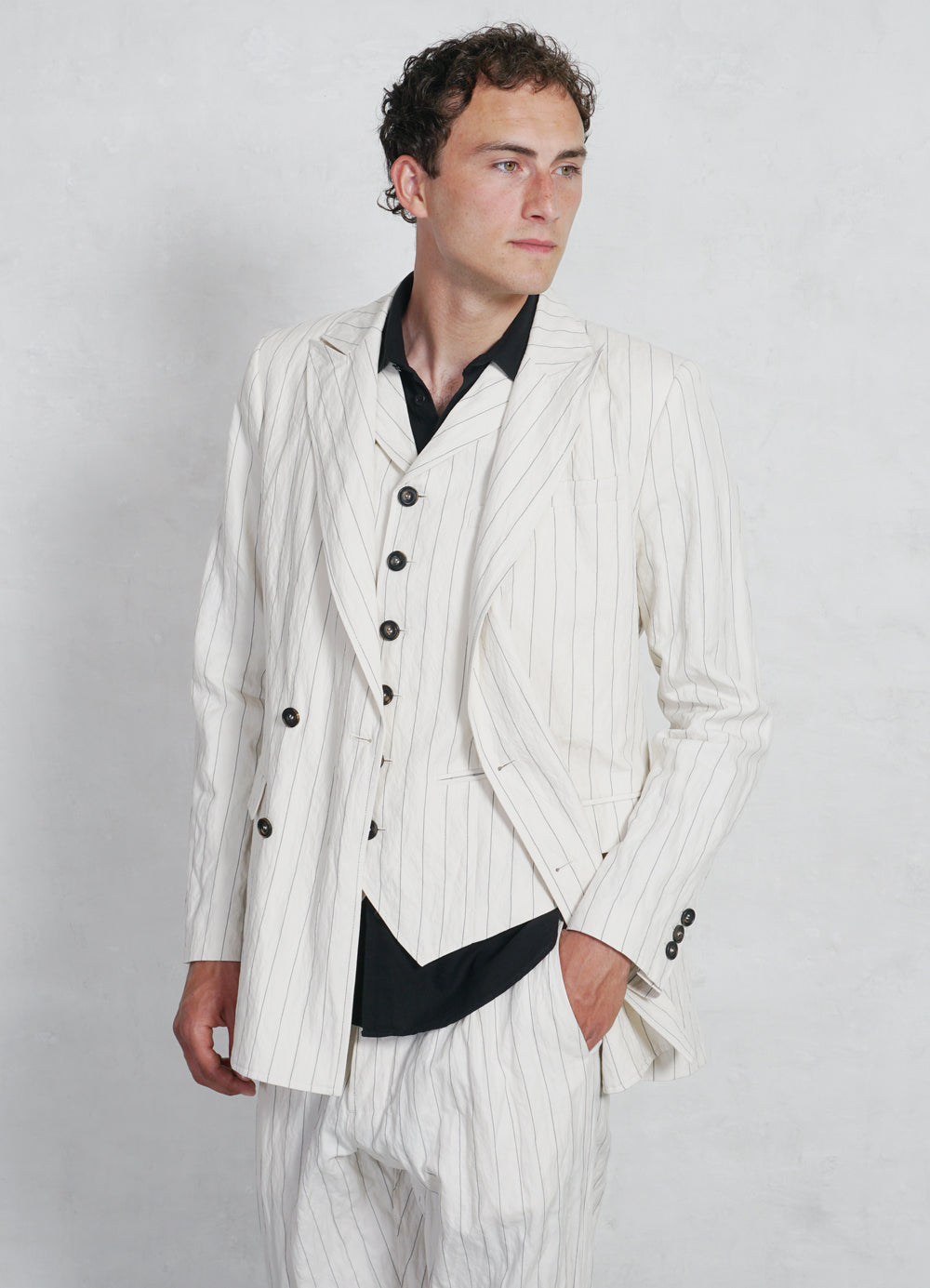 WERNER | Classic Double Breasted Blazer | Ecru Pin