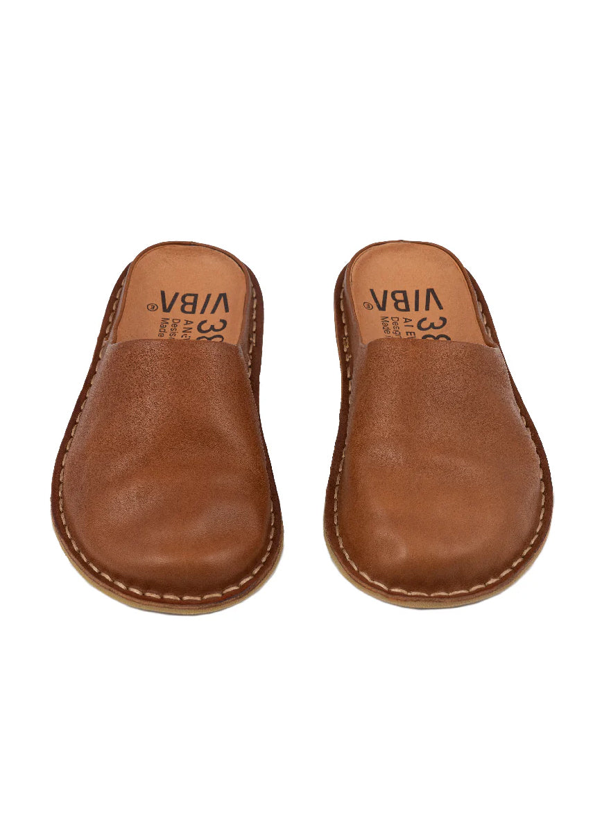 ROMA | Vegetable Tanned Leather Slipper | Cognac Brown