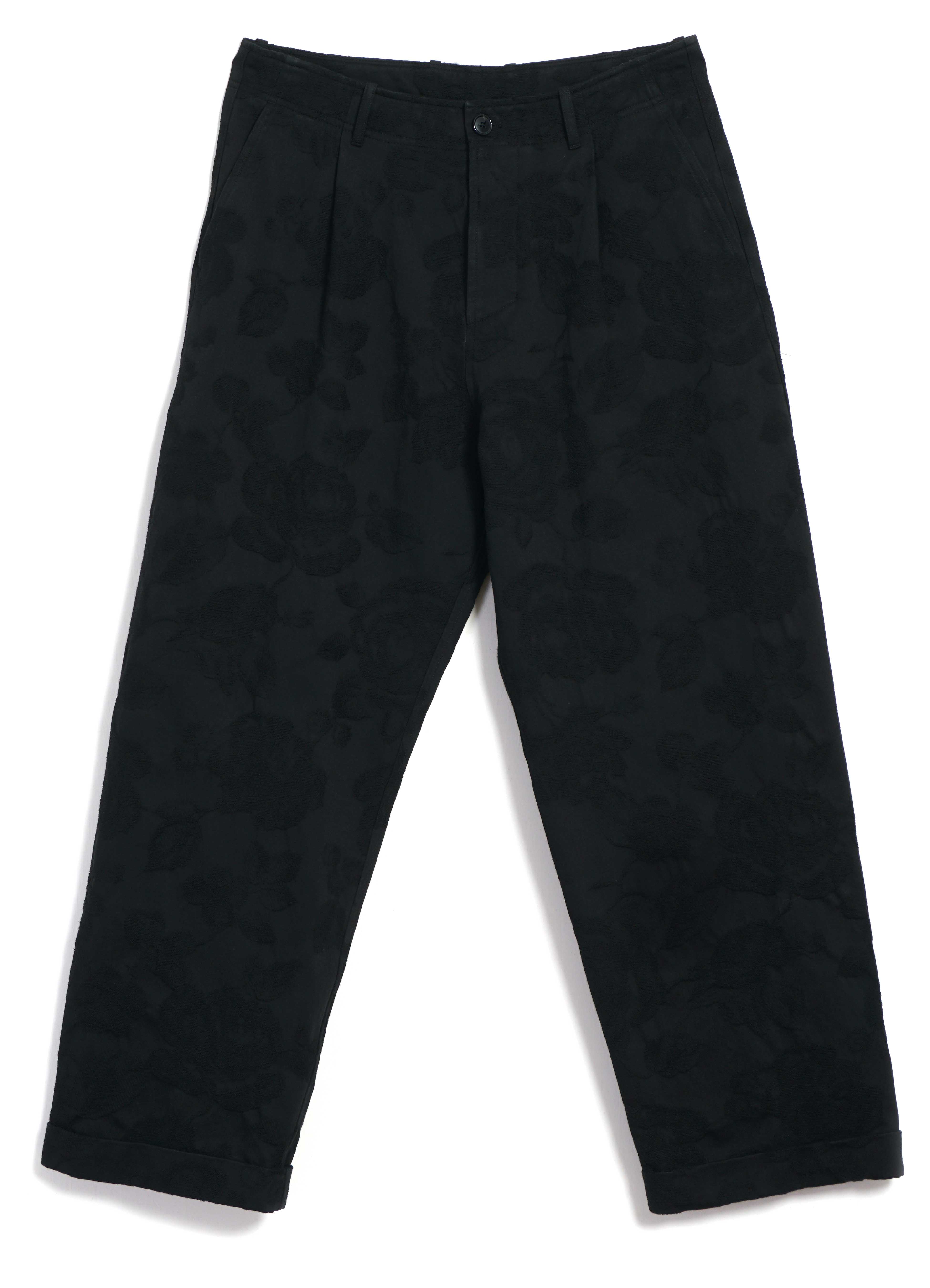 BOBBY 30-30-2 | Wide Pleated Trousers | Black Flowers