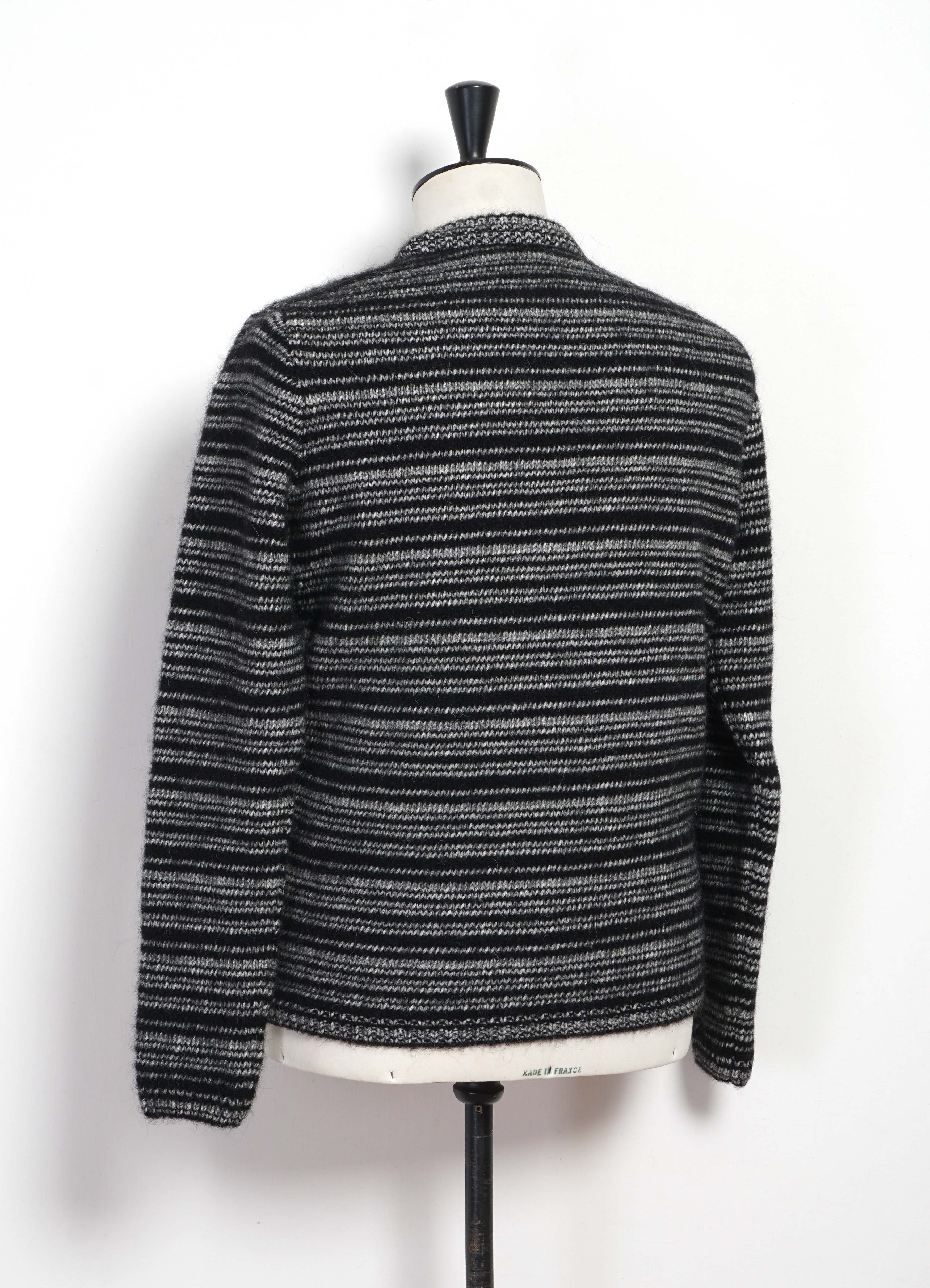 ESKE 32-03-5 | Striped Knit Crew Neck Sweater | Black Silver