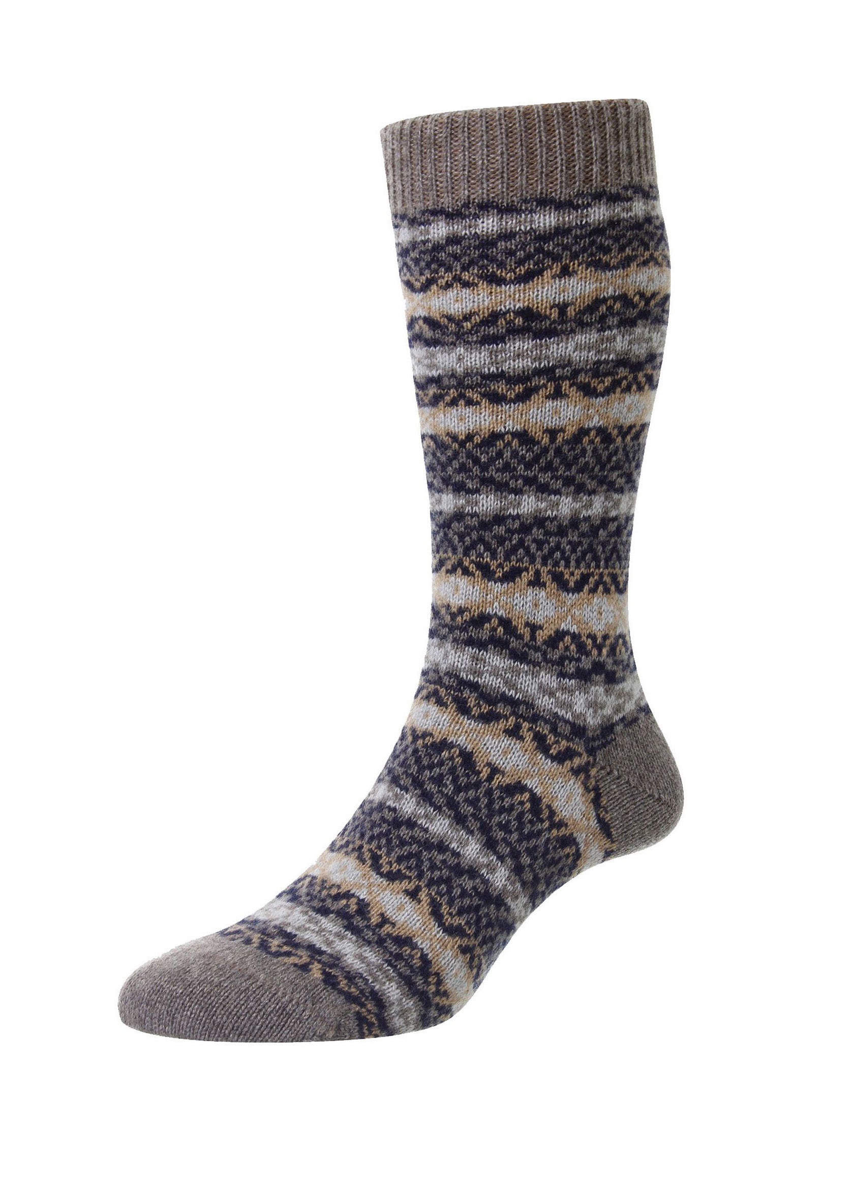 BRADSTOCK | Traditional Fair Isle Cashmere Socks | Mink Melange