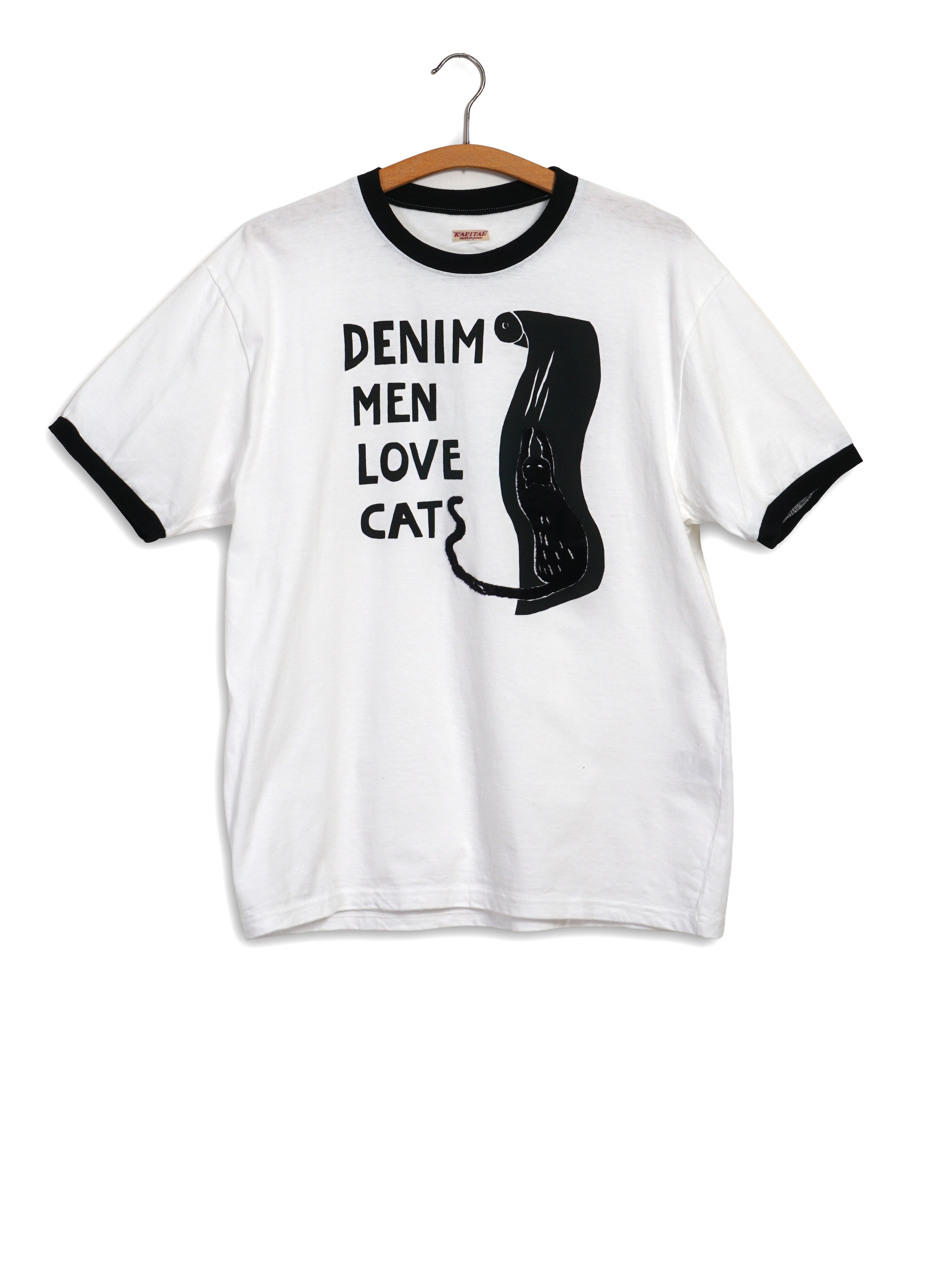 DENIM MEN LOVE CATS SCRATCH | Flocked Print Ringer Tee | White