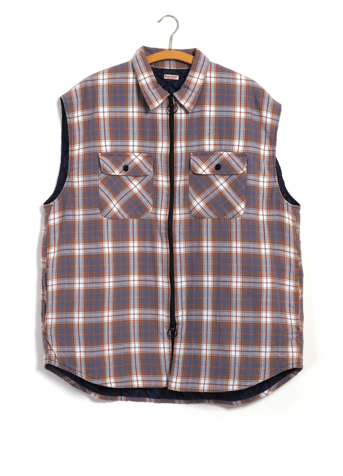 FLANNEL CHECK | Quilted Sleeveless Vest | Navy