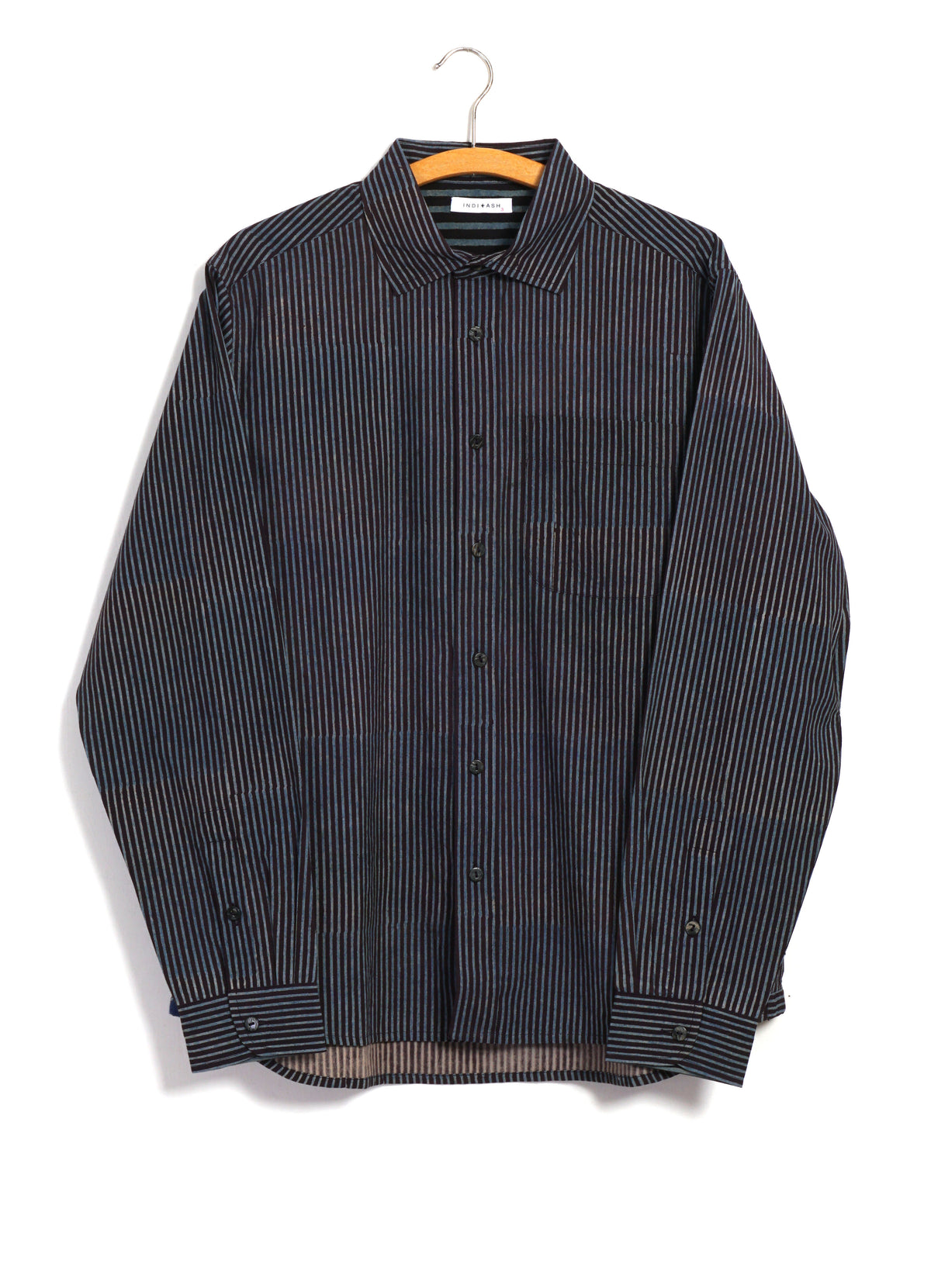 Matty Shirt | Iron/Indigo Block Print Stripe