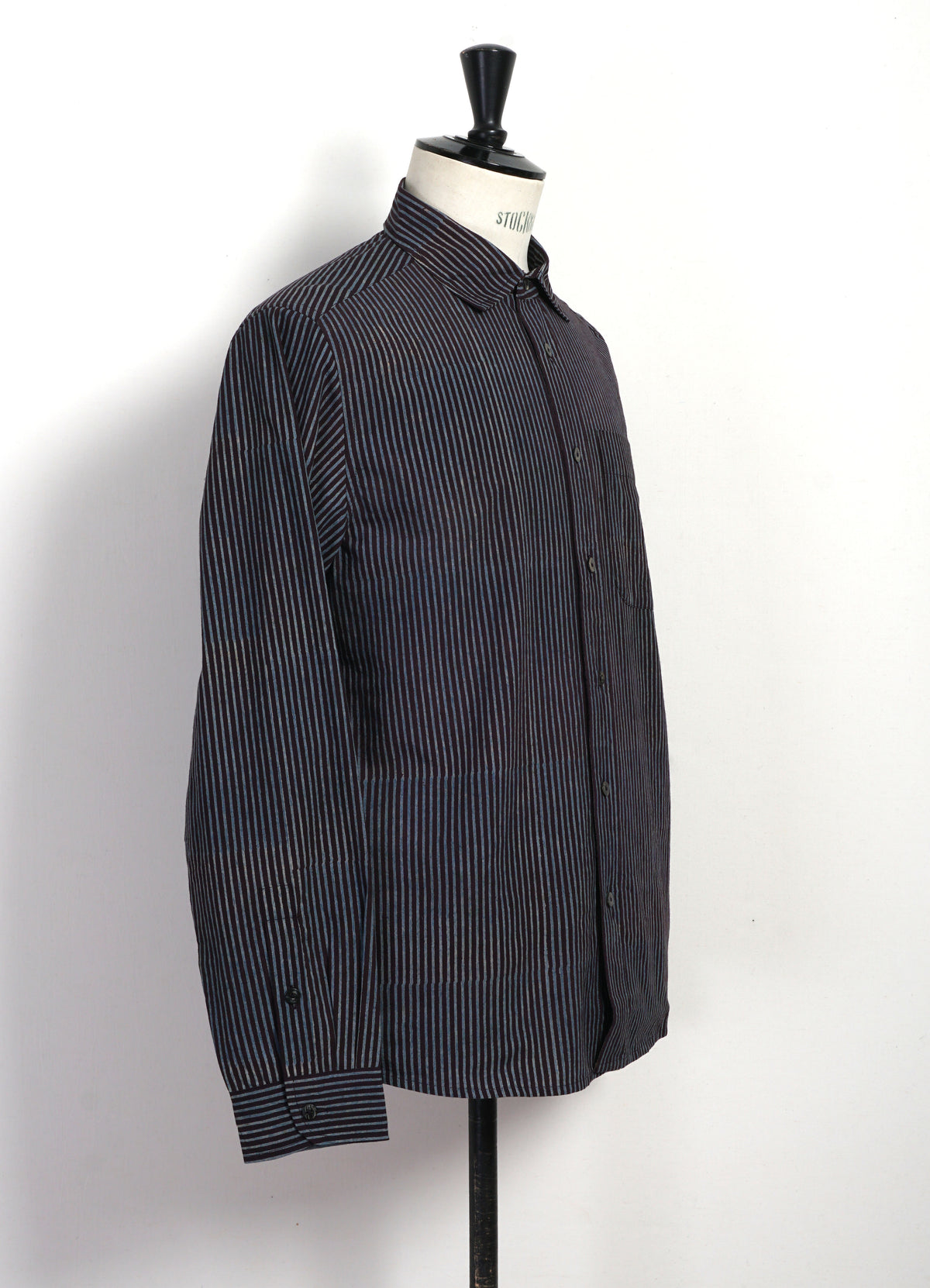 Matty Shirt | Iron/Indigo Block Print Stripe
