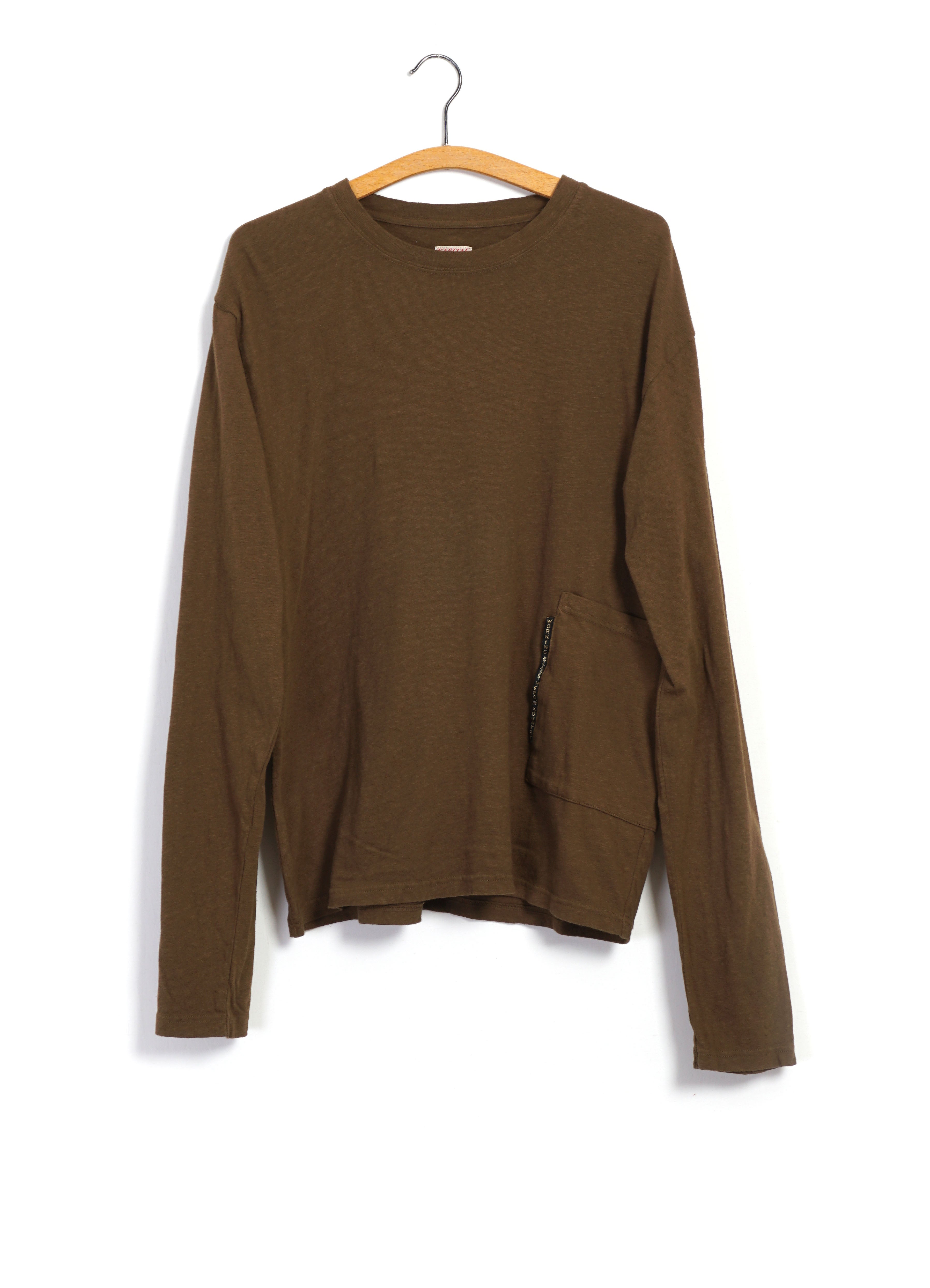 BISCUIT | Gauze Jersey Pocket Long Sleeve T | Brown/Khaki
