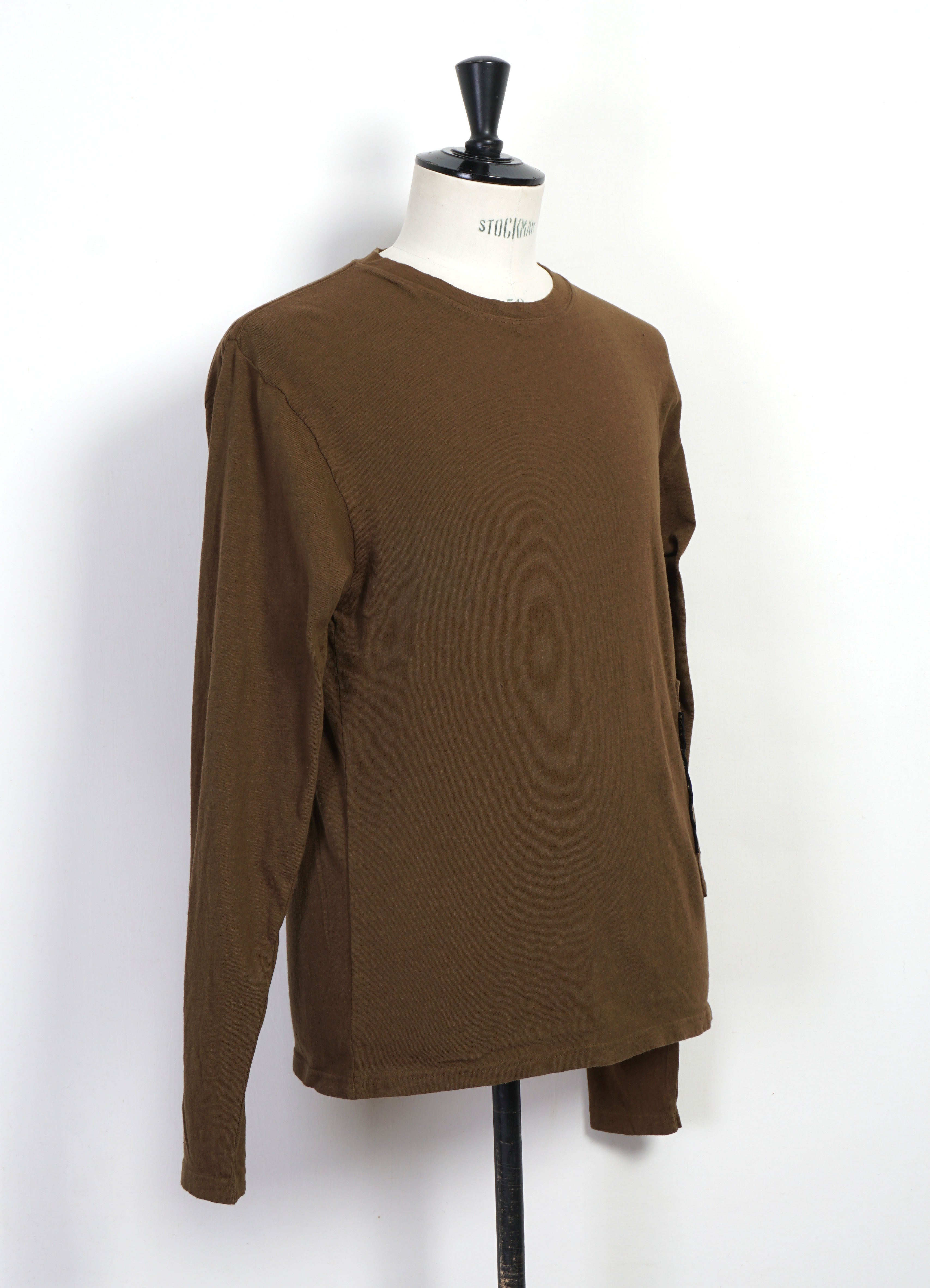 BISCUIT | Gauze Jersey Pocket Long Sleeve T | Brown/Khaki