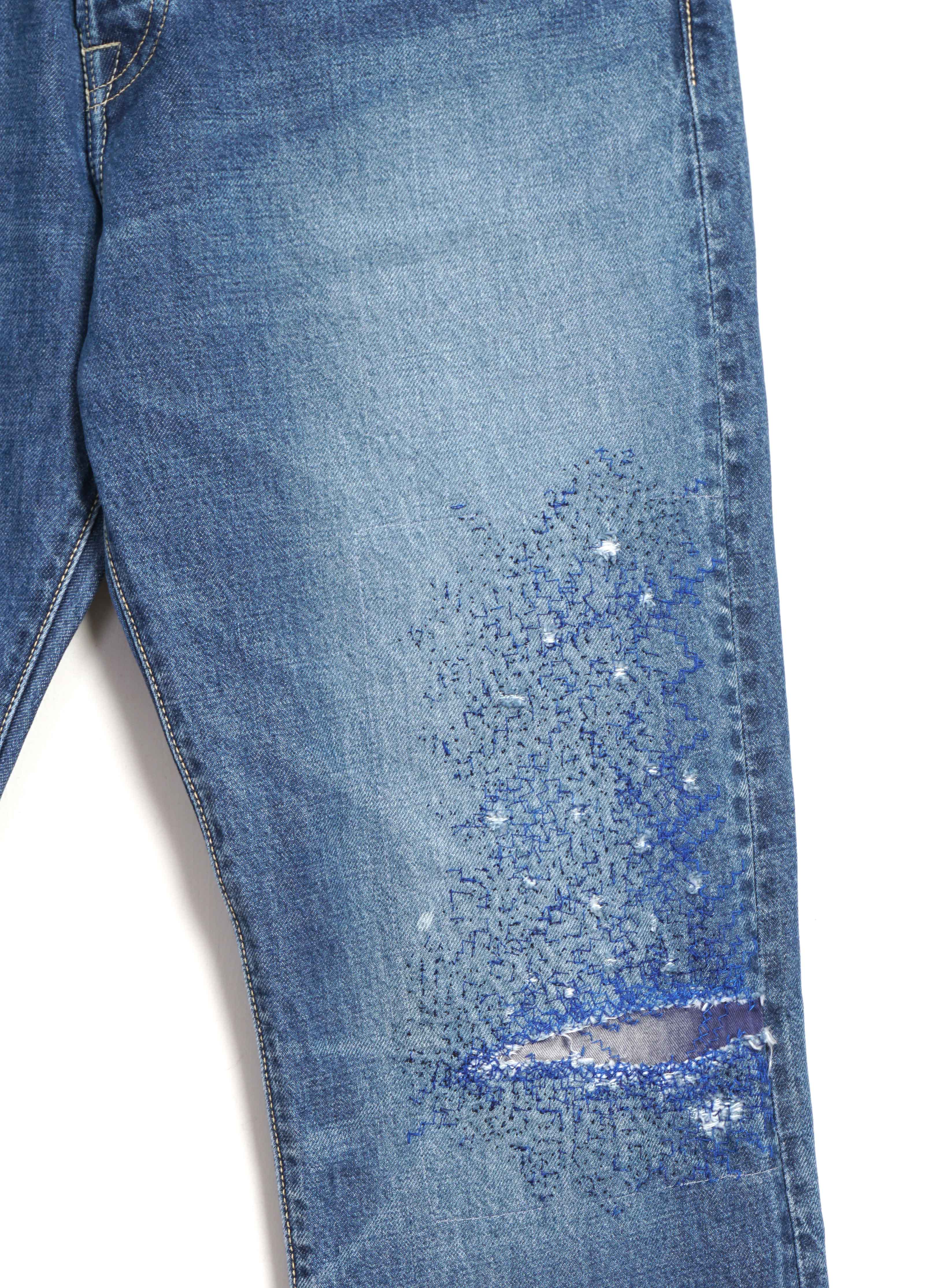 14OZ DENIM 5P MONKEY CISCO | Embroidered 3 Year Fade Jeans | Light Indigo