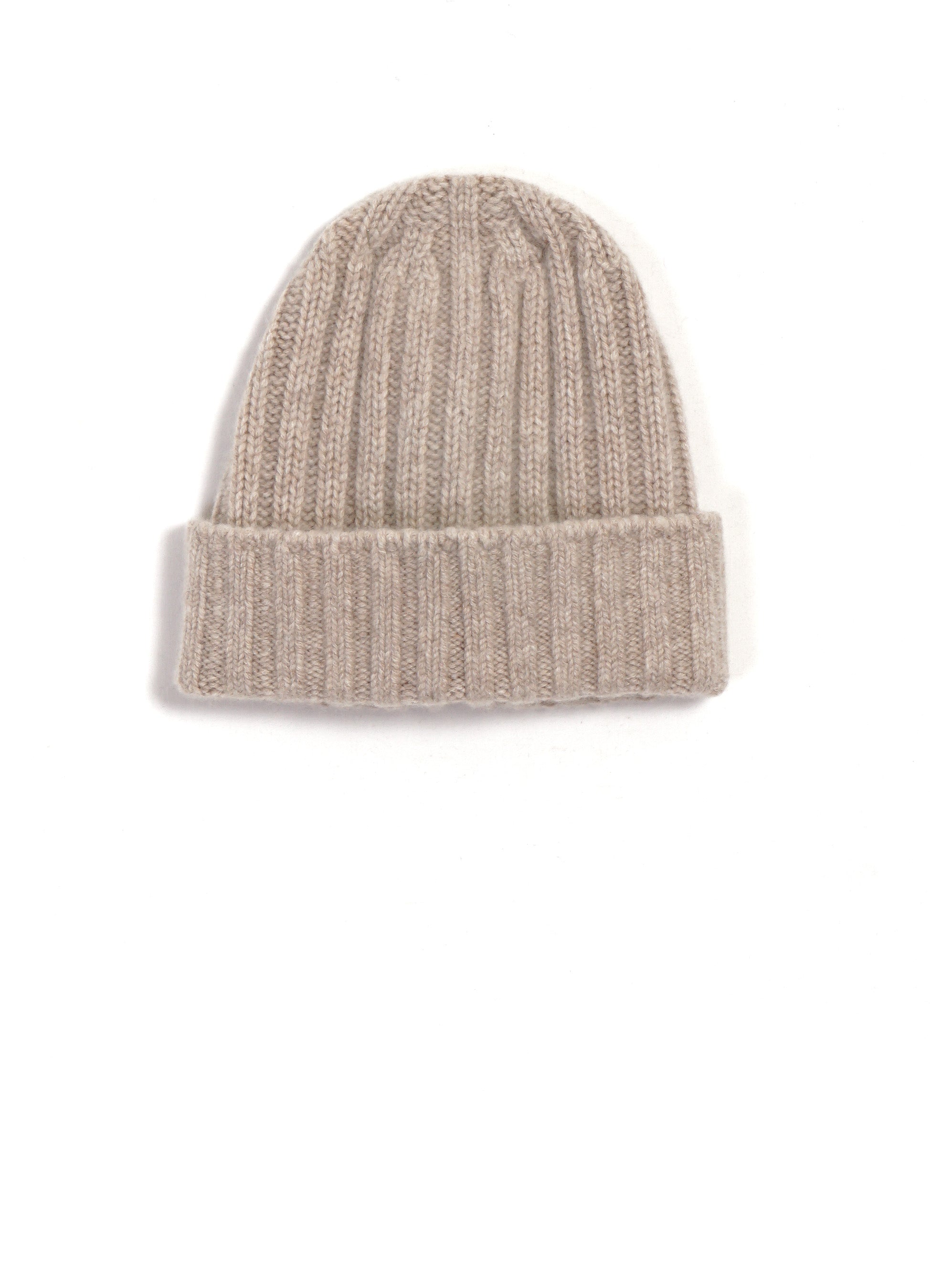 2x2 Rib Cashmere Beanie | Light Beige