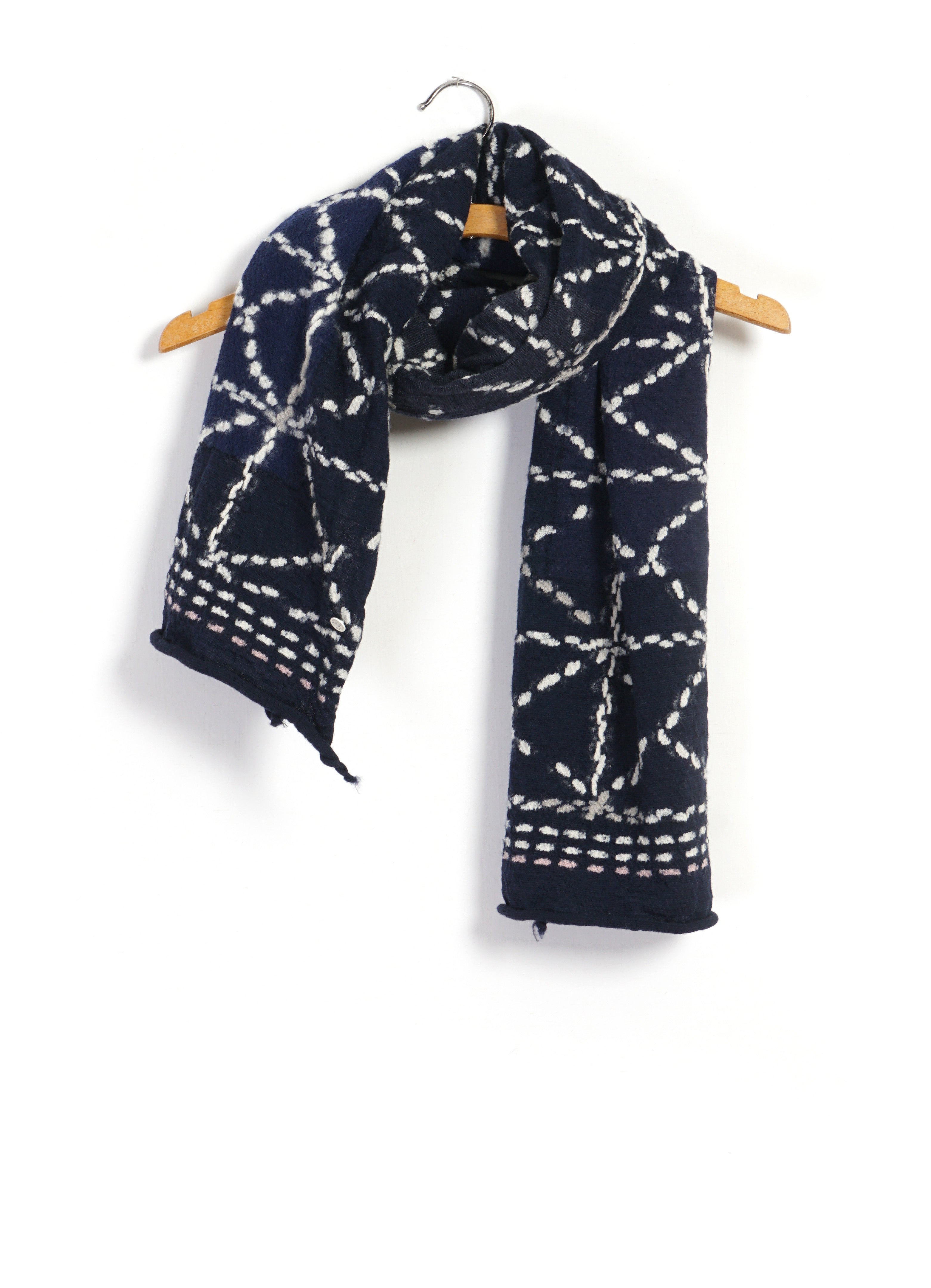 SASHIKO | Compressed Wool Scarf | Navy