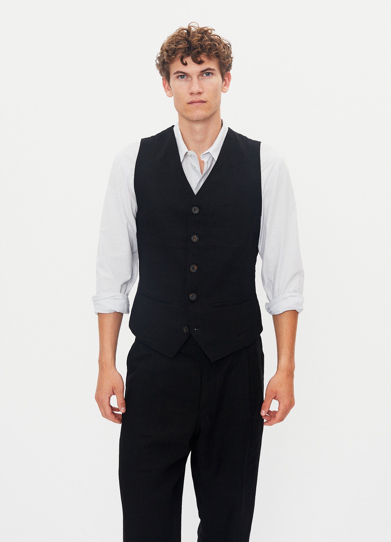 DANIEL 31-67-2 | Classic Waistcoat | Black Linen