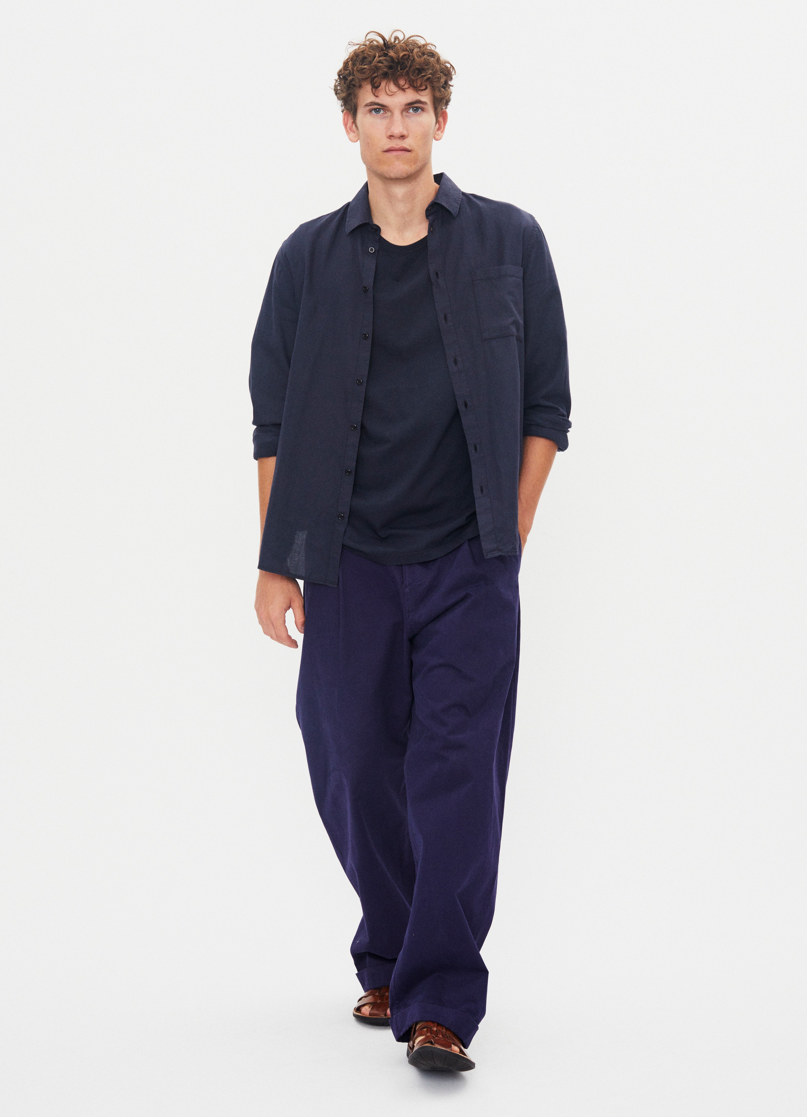 BOBBY 31-56-3 | Wide Pleated Everyday Trousers | Marine