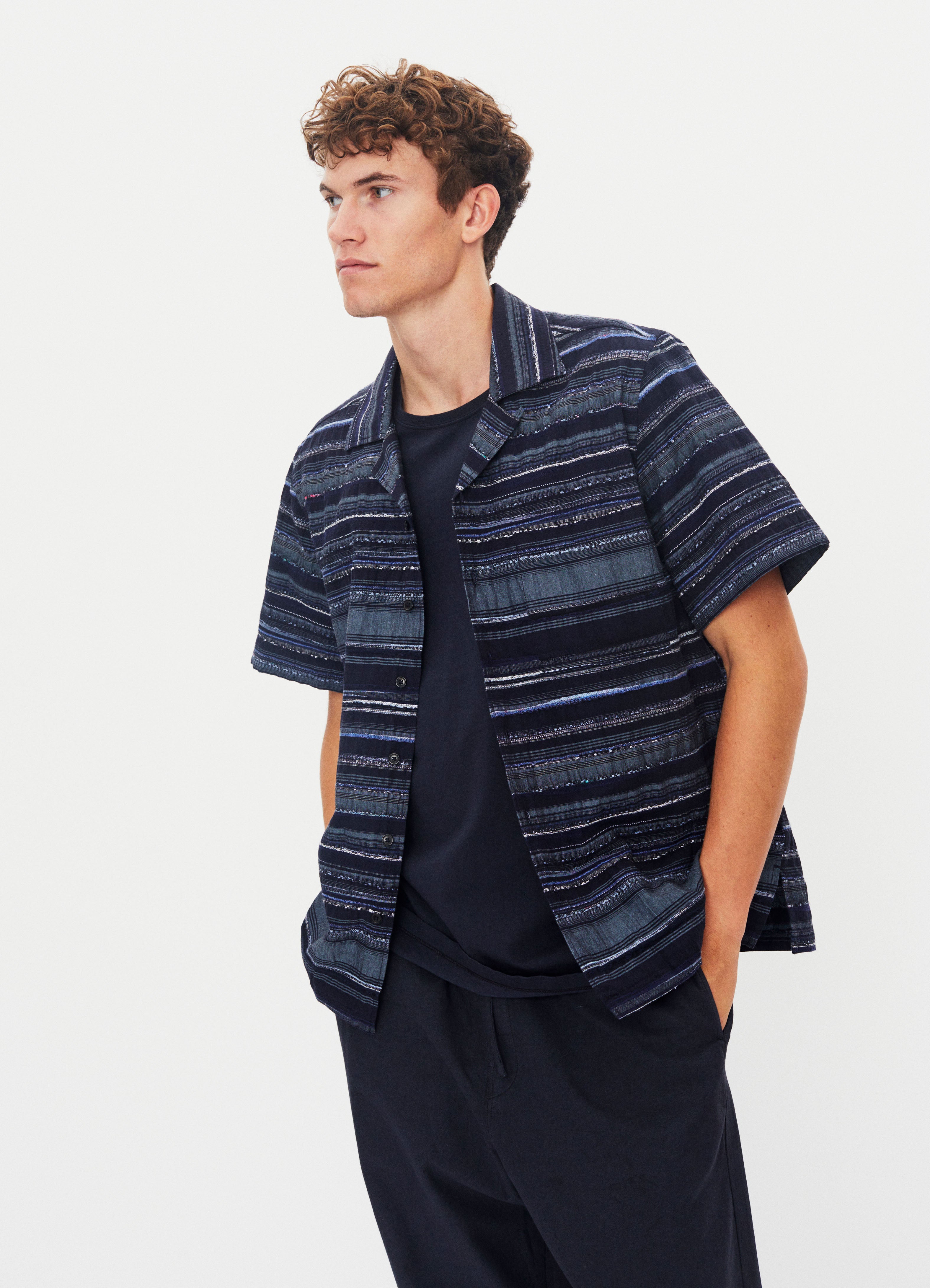 CALEB 31-36-3 | Short Sleeve Cabana Shirt | Multiple Blue