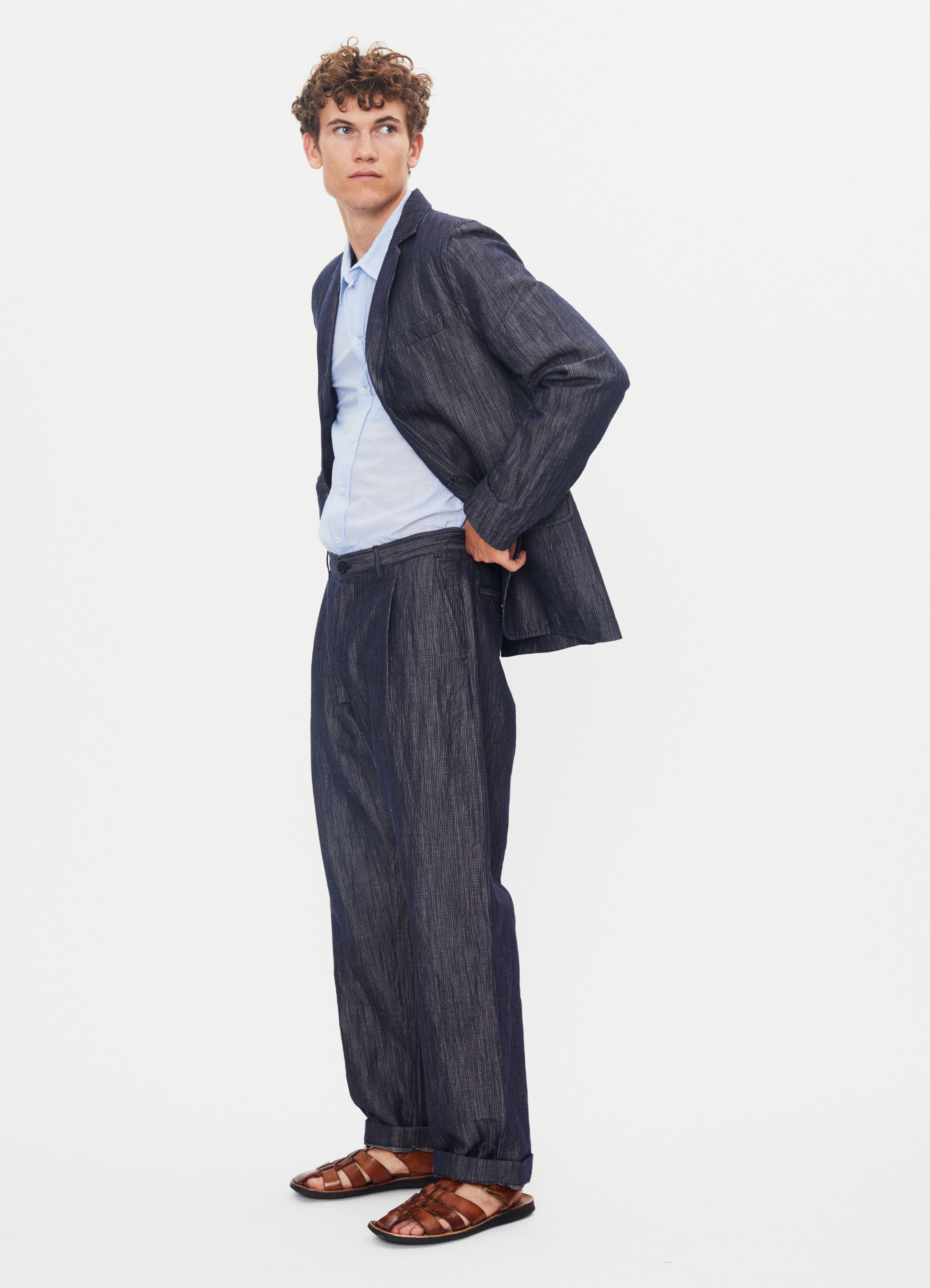 SUNE 31-66-3 | Classic Pleated Trousers | Navy Dobby