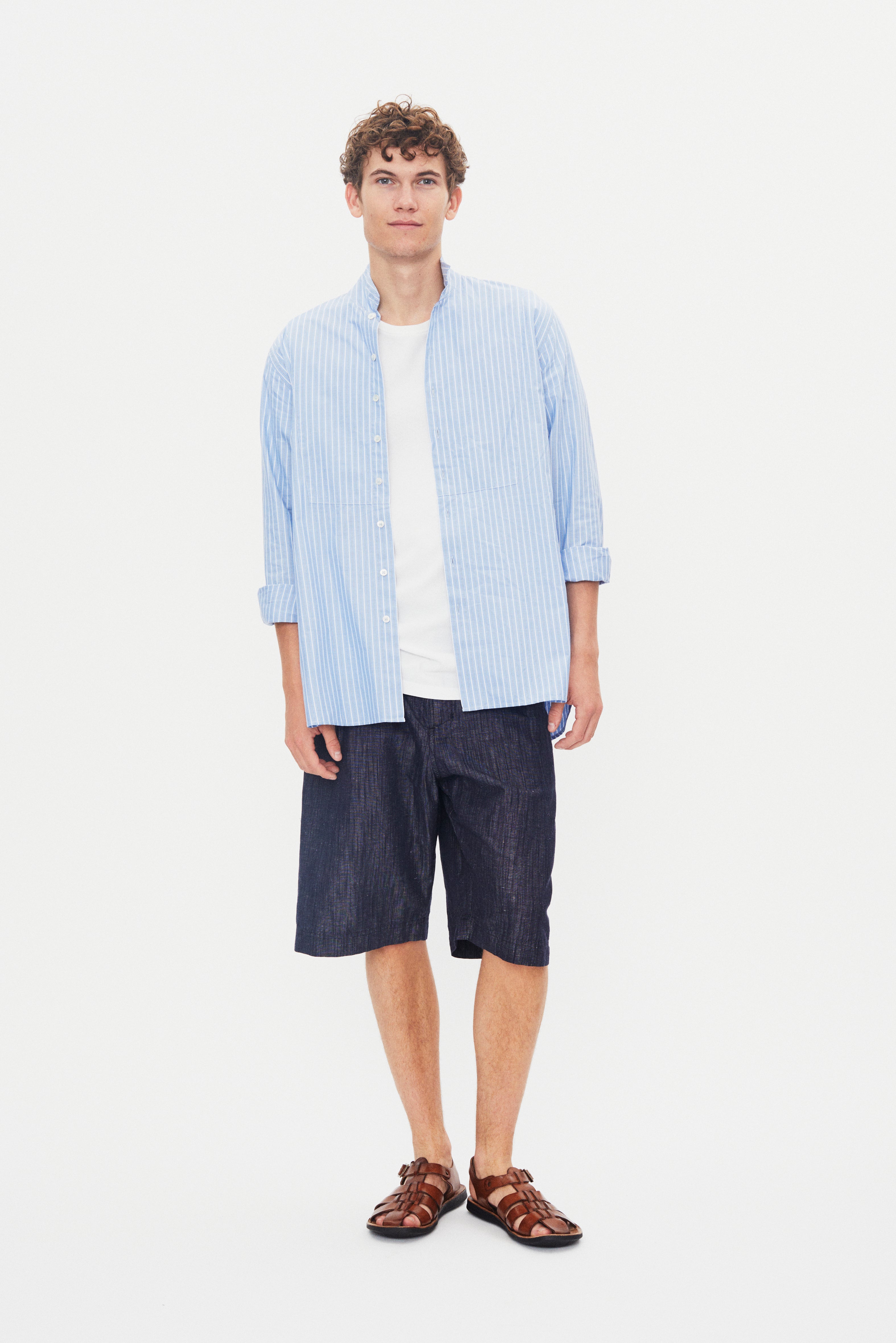 LUIS 30-19-1 | Loose Tuxedo Shirt | Blue stripes