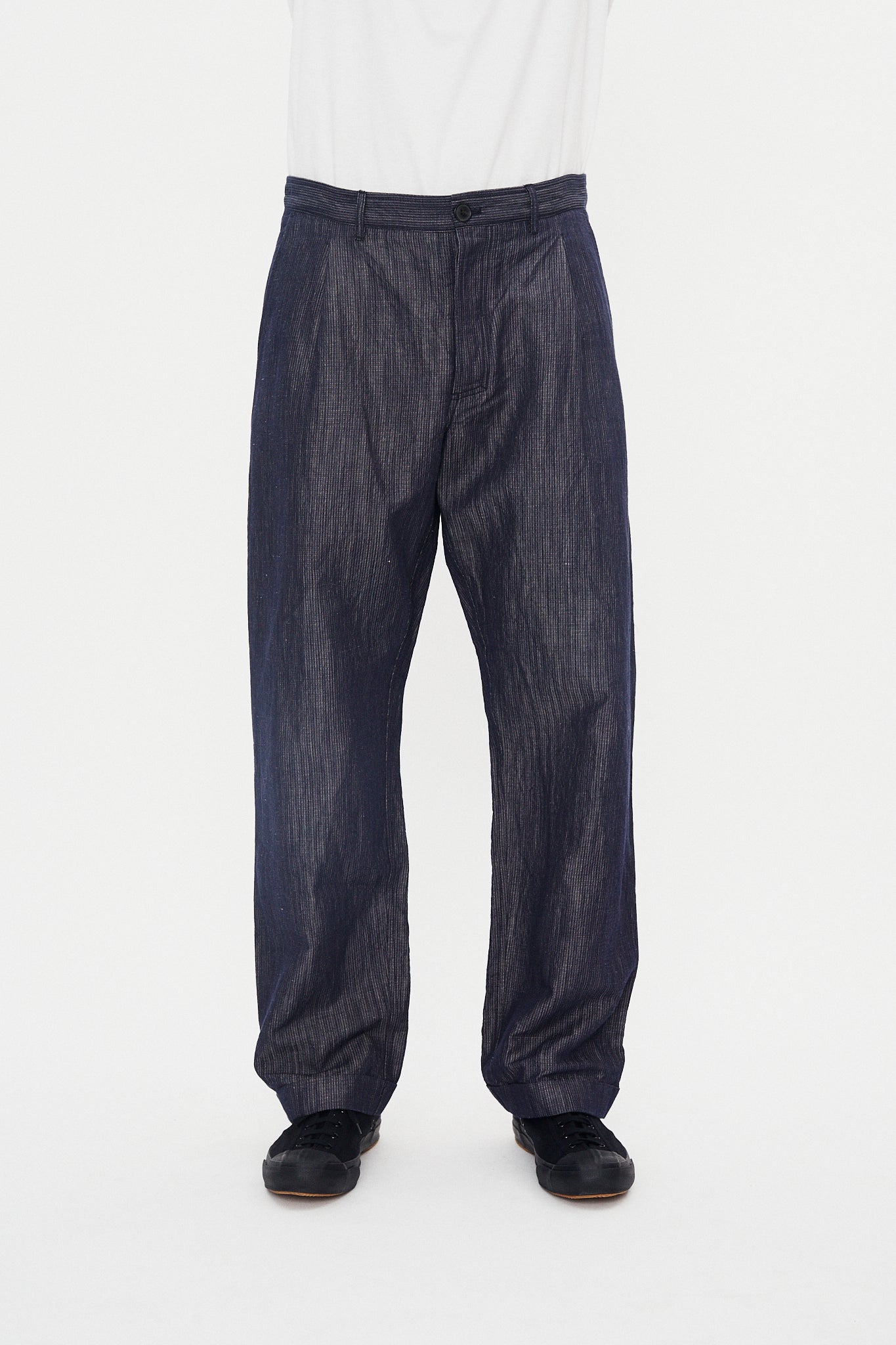 SUNE 31-66-3 | Classic Pleated Trousers | Navy Dobby