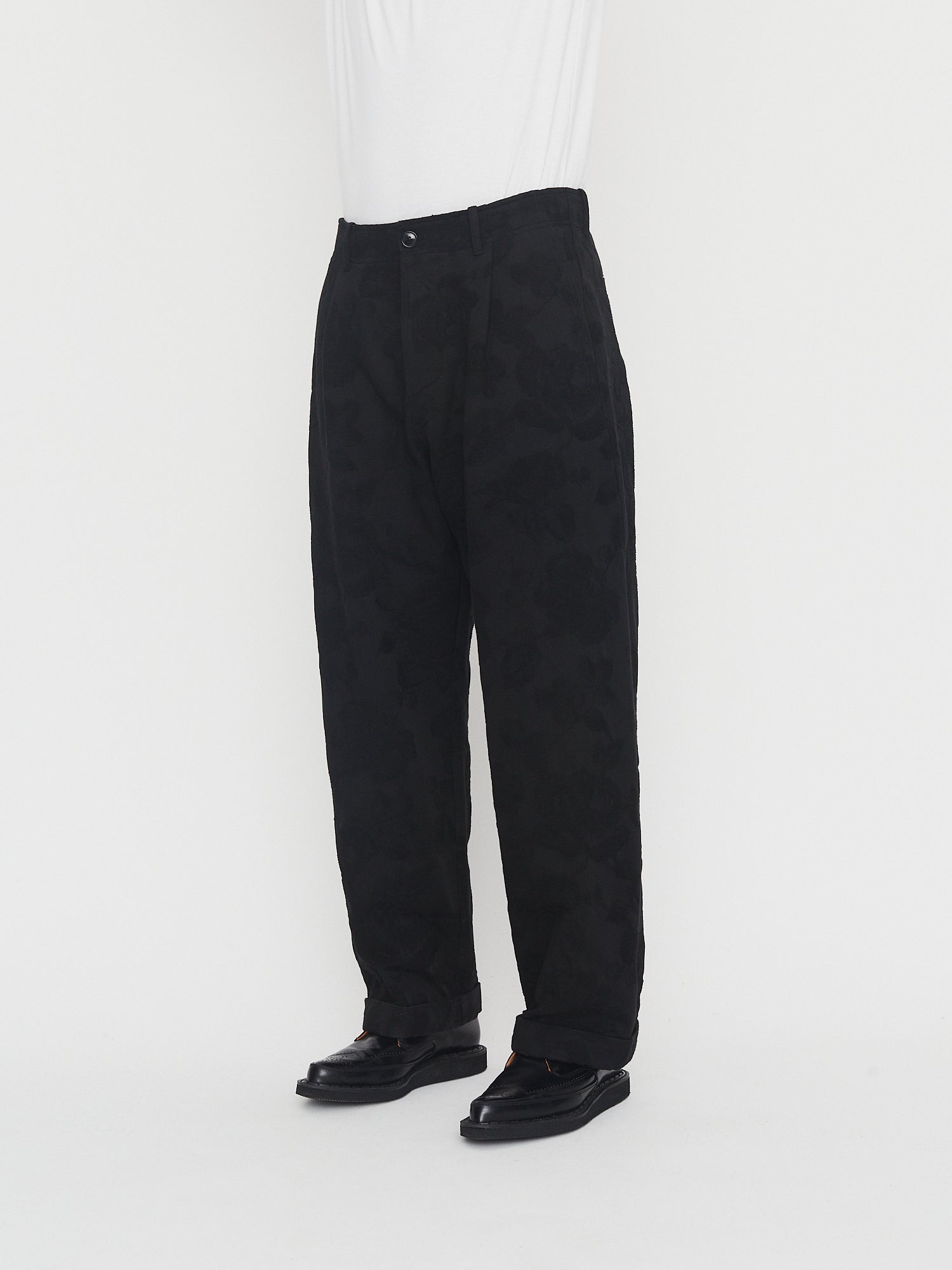 BOBBY 30-30-2 | Wide Pleated Trousers | Black Flowers