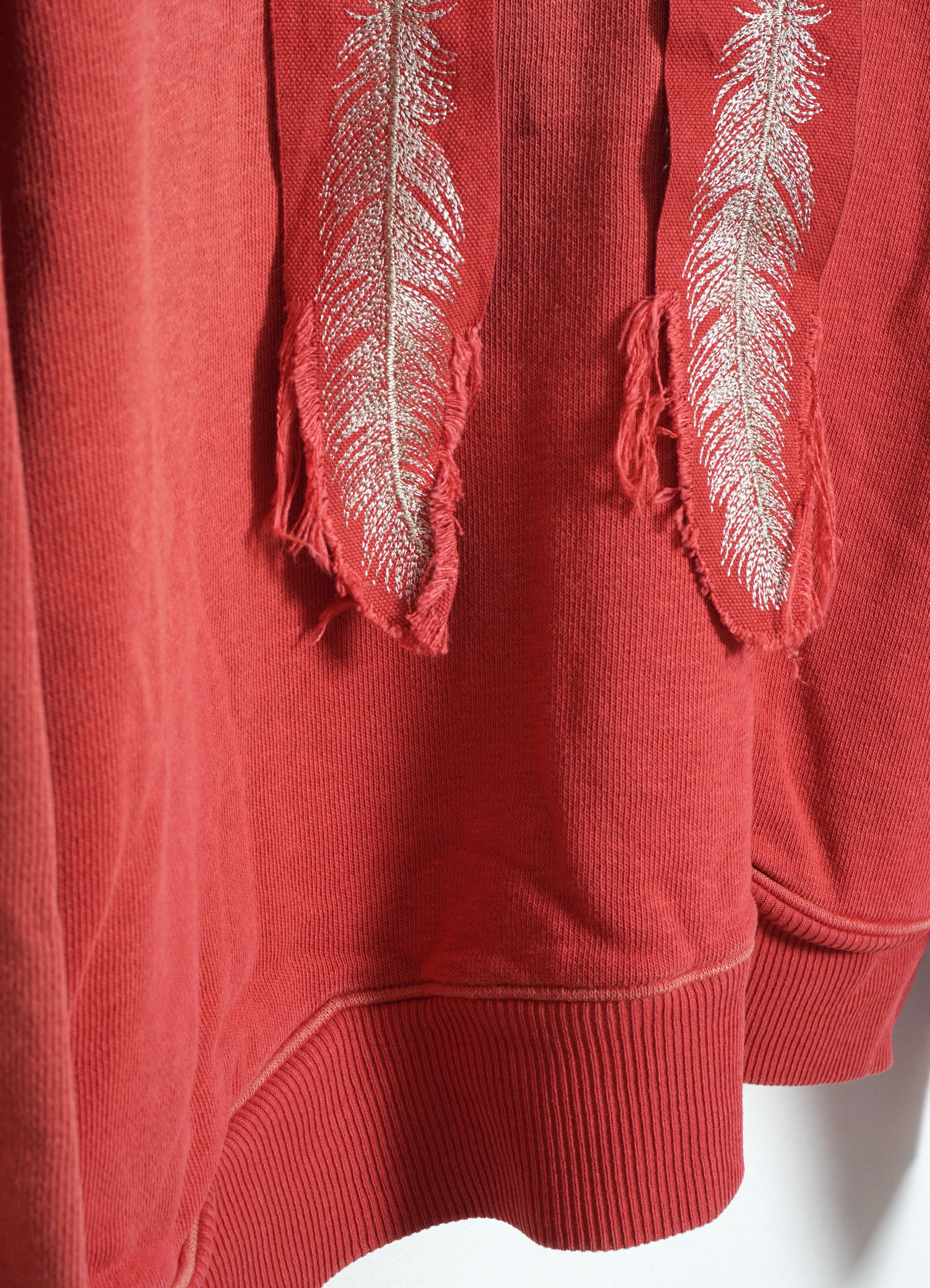 SWT | Knit Feather Cord Hoodie | Red