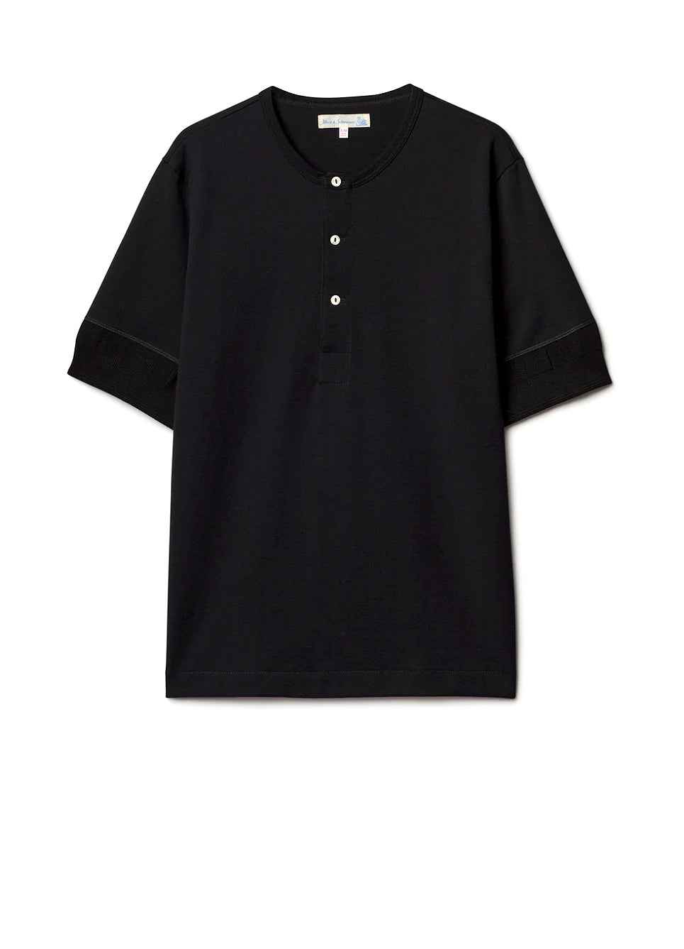 GOOD ORIGINALS | Loopwheeled Short Sleeve Henley | Deep Black