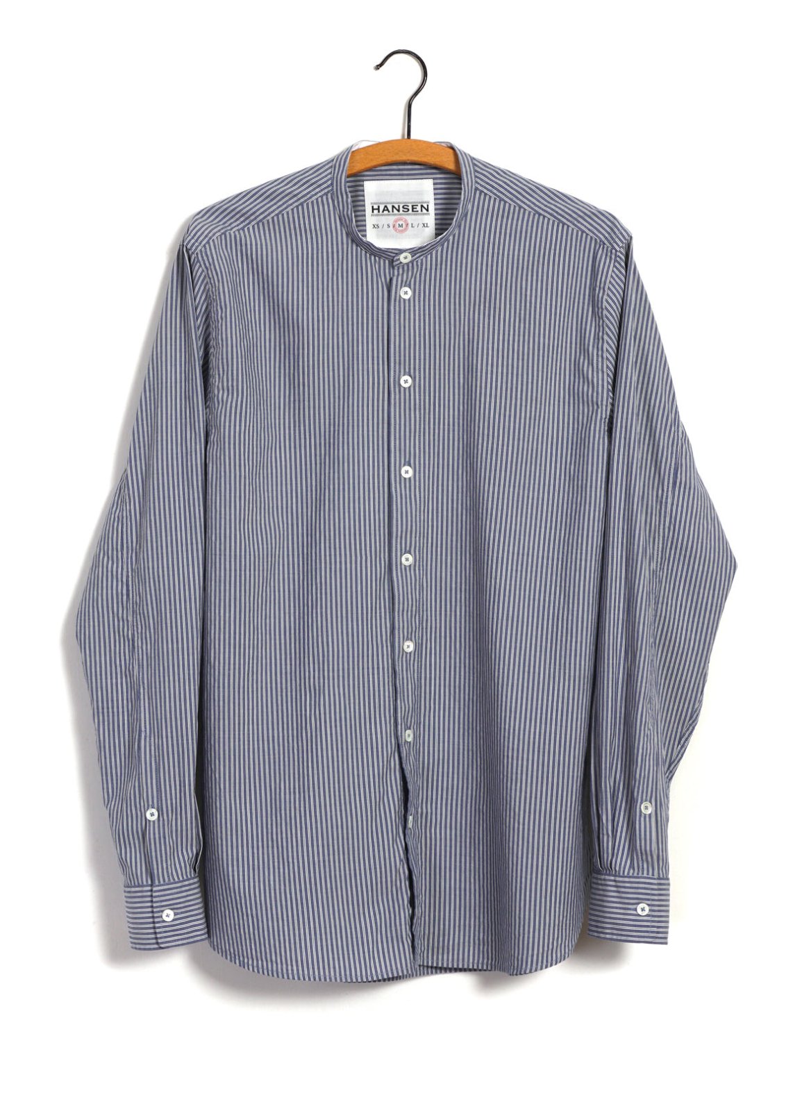 HANSEN GARMENTS - ANTE | Collarless Shirt | Small Blue Stripes - HANSEN Garments