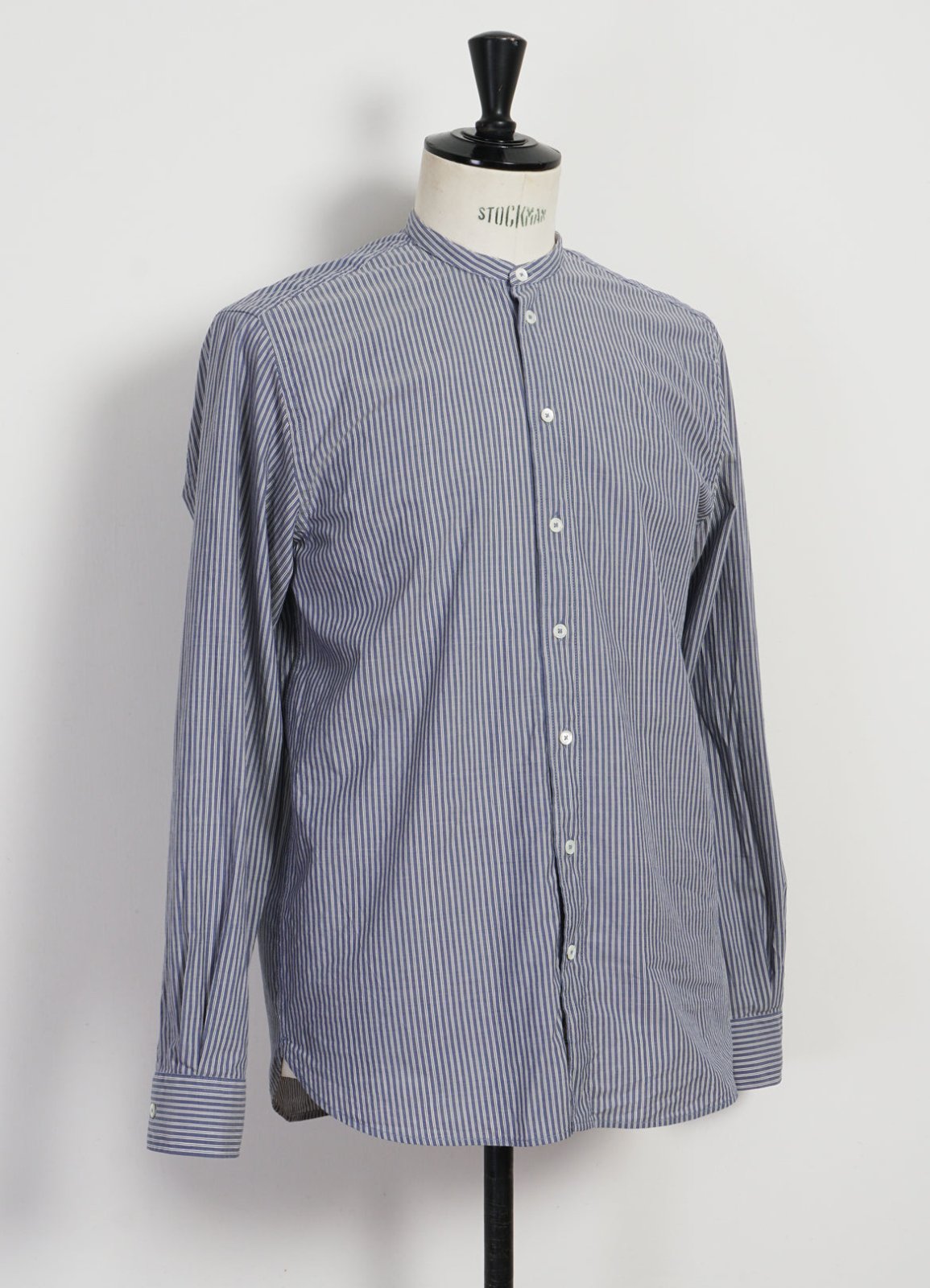 HANSEN GARMENTS - ANTE | Collarless Shirt | Small Blue Stripes - HANSEN Garments