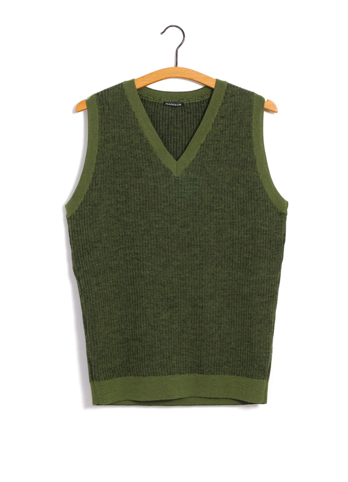 HANSEN GARMENTS - ARNE | Plated Rib V-Neck Slip Over | Black Green - HANSEN Garments