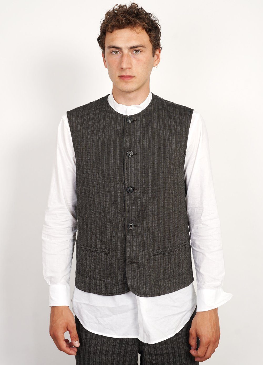 BEN | Crewneck Waistcoat| Taupe Stripes -HANSEN Garments- HANSEN Garments