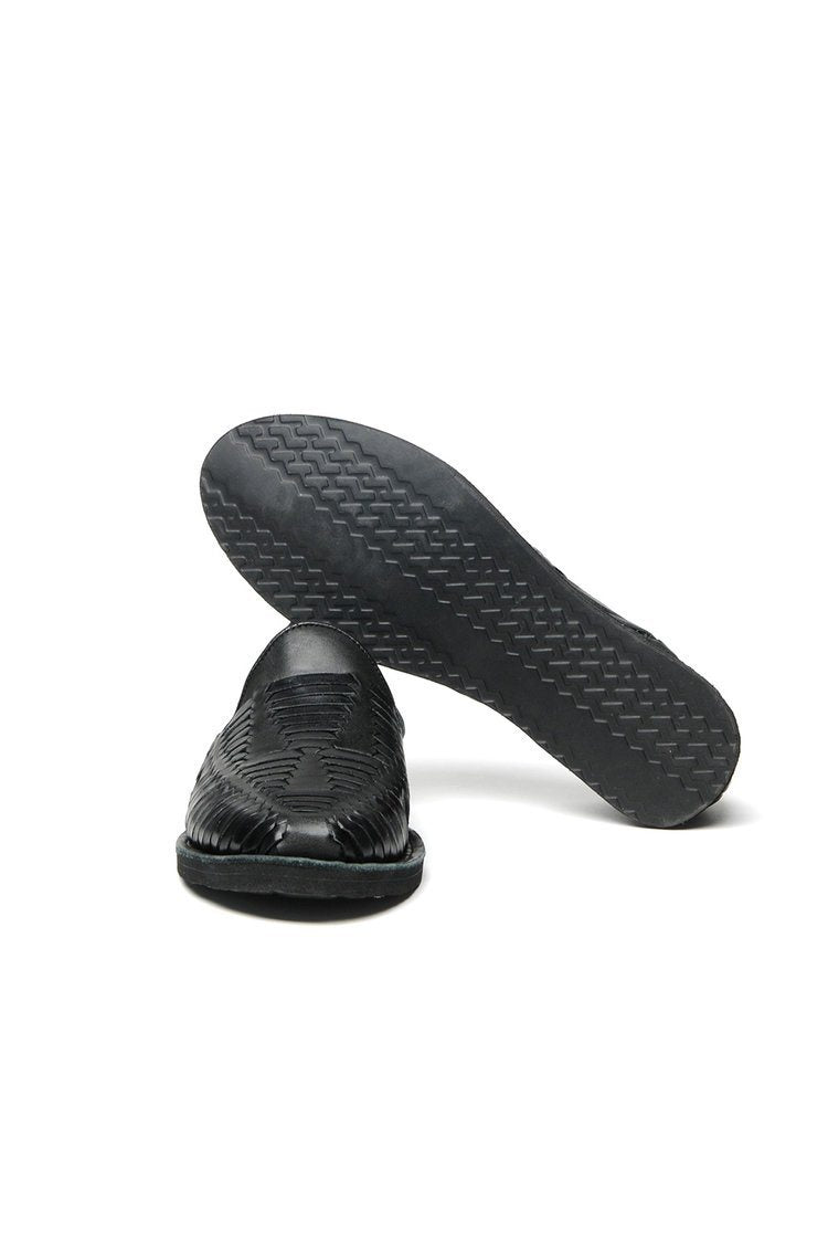 CHAMULA - Cancun Leather Huarache | Slip on Vegetable Tanned Sandals | Black - HANSEN Garments