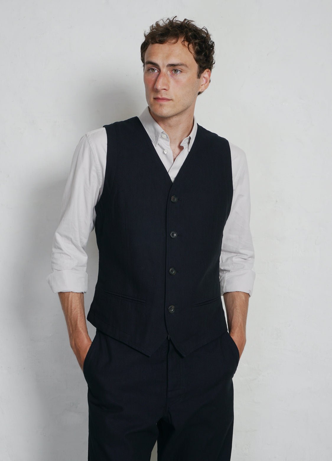 HANSEN GARMENTS - DANIEL | Classic Waistcoat | Indigo Herringbone - HANSEN Garments