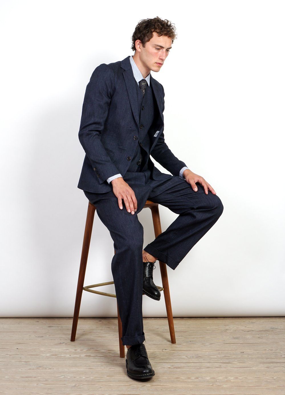DANIEL | Four Button Waistcoat | Navy Melange -HANSEN Garments- HANSEN Garments