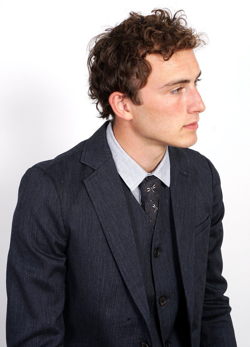 DANIEL | Four Button Waistcoat | Navy Melange -HANSEN Garments- HANSEN Garments