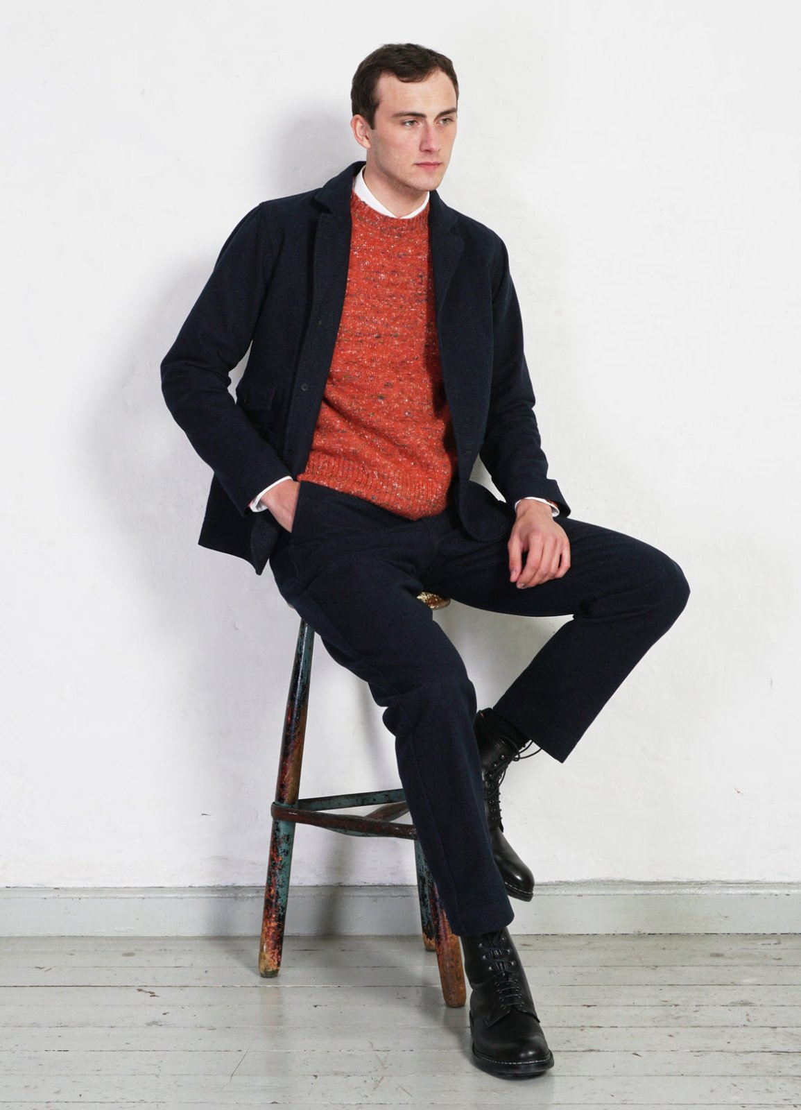 HANSEN GARMENTS - EIVIND | Crew Neck Rib Sweater | Donegal Coral - HANSEN Garments