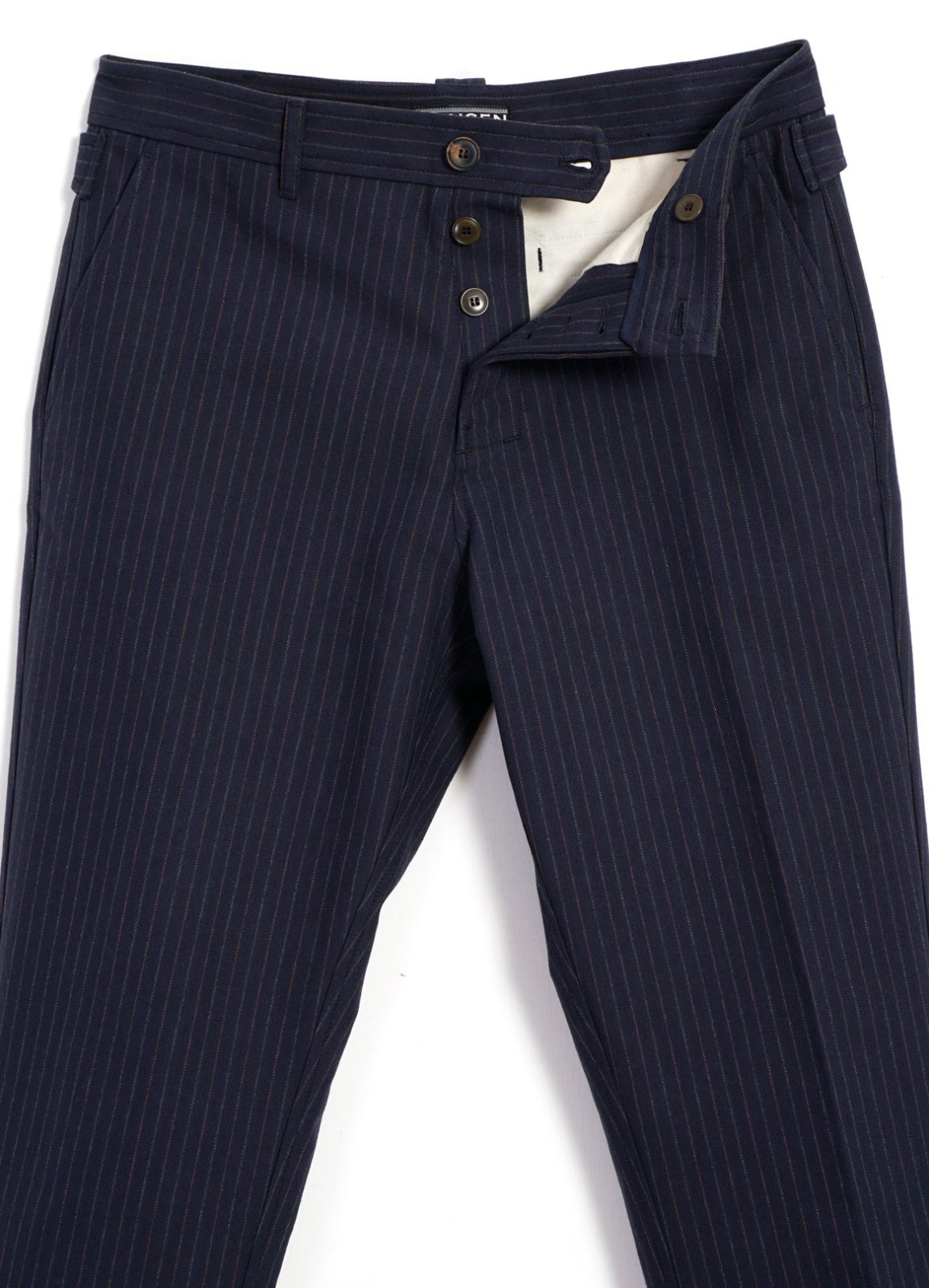 HANSEN GARMENTS - FINN | Side Buckle Regular Trousers | Blue Pin - HANSEN Garments
