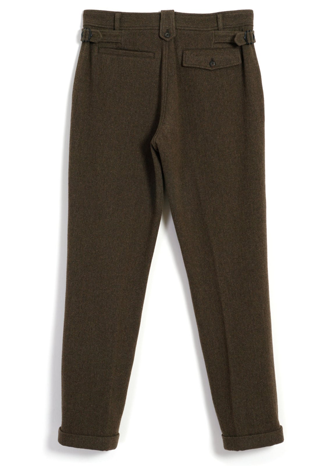 HANSEN GARMENTS - FINN | Side Buckle Regular Trousers | Brown Herringbone - HANSEN Garments