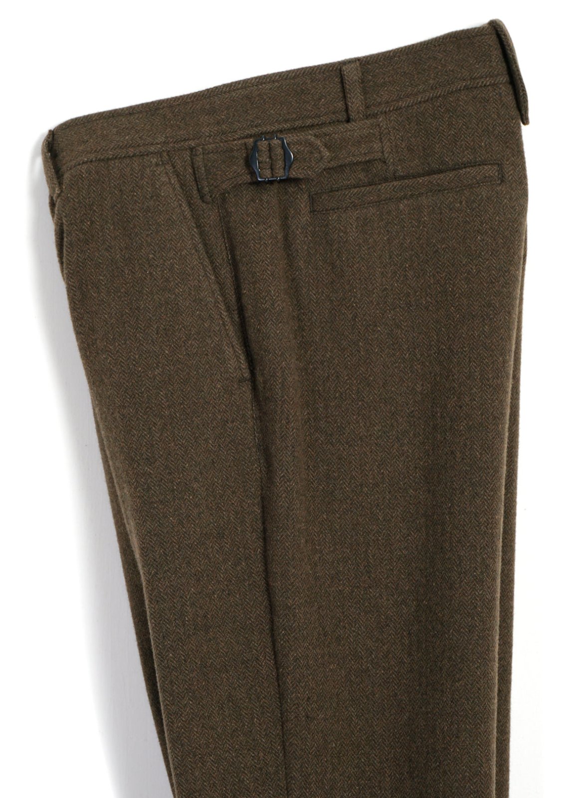 HANSEN GARMENTS - FINN | Side Buckle Regular Trousers | Brown Herringbone - HANSEN Garments