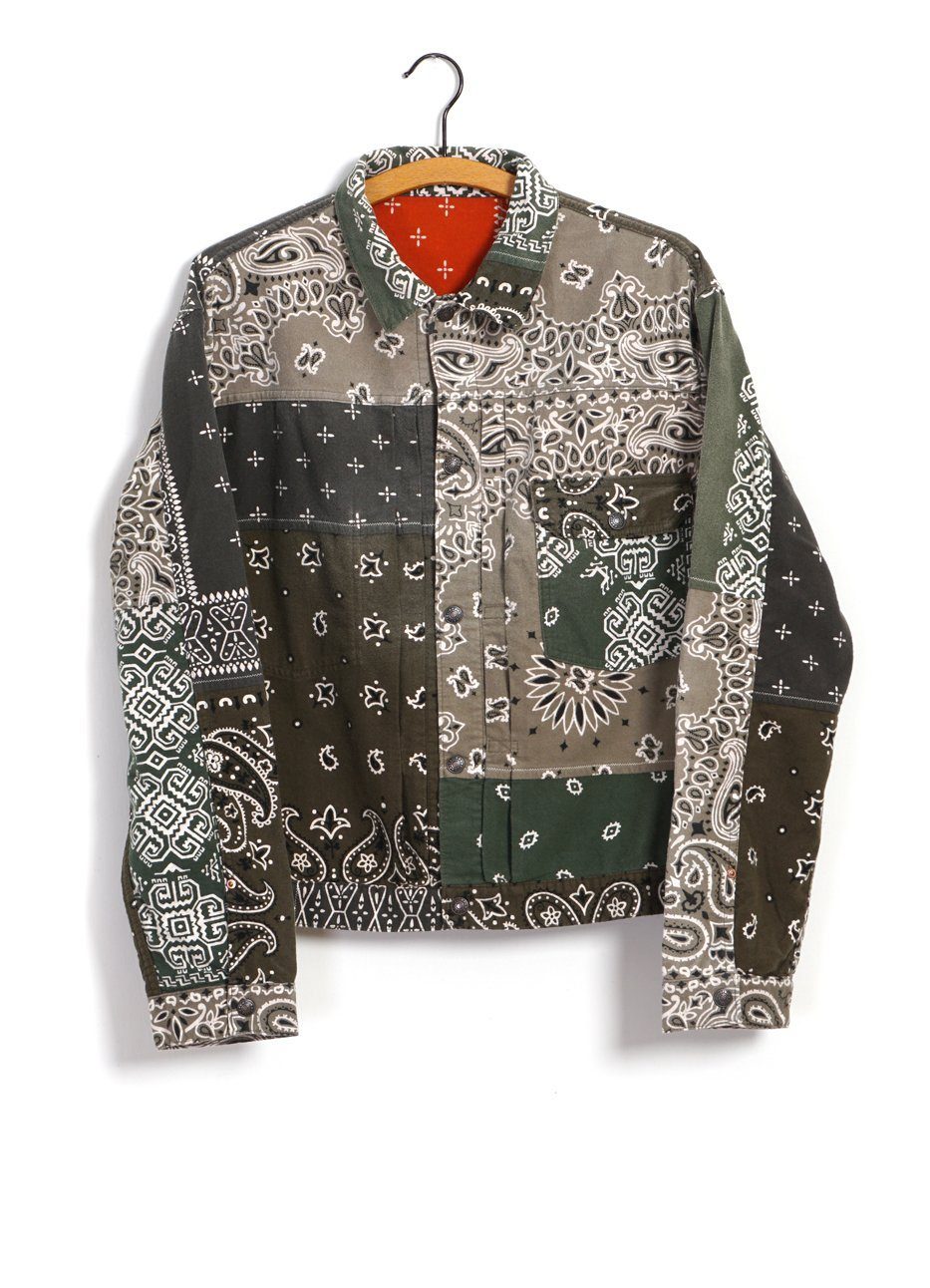 KAPITAL - Flannel 1st | Reversible Bandana Jacket | Khaki x Orange - HANSEN Garments