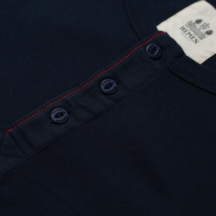 HEMEN BIARRITZ - HARRI | Organic Long Sleeve Henley | Deep Marine - HANSEN Garments