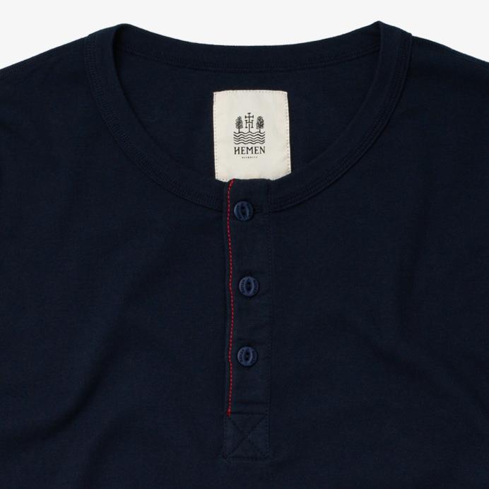 HEMEN BIARRITZ - HARRI | Organic Long Sleeve Henley | Deep Marine - HANSEN Garments
