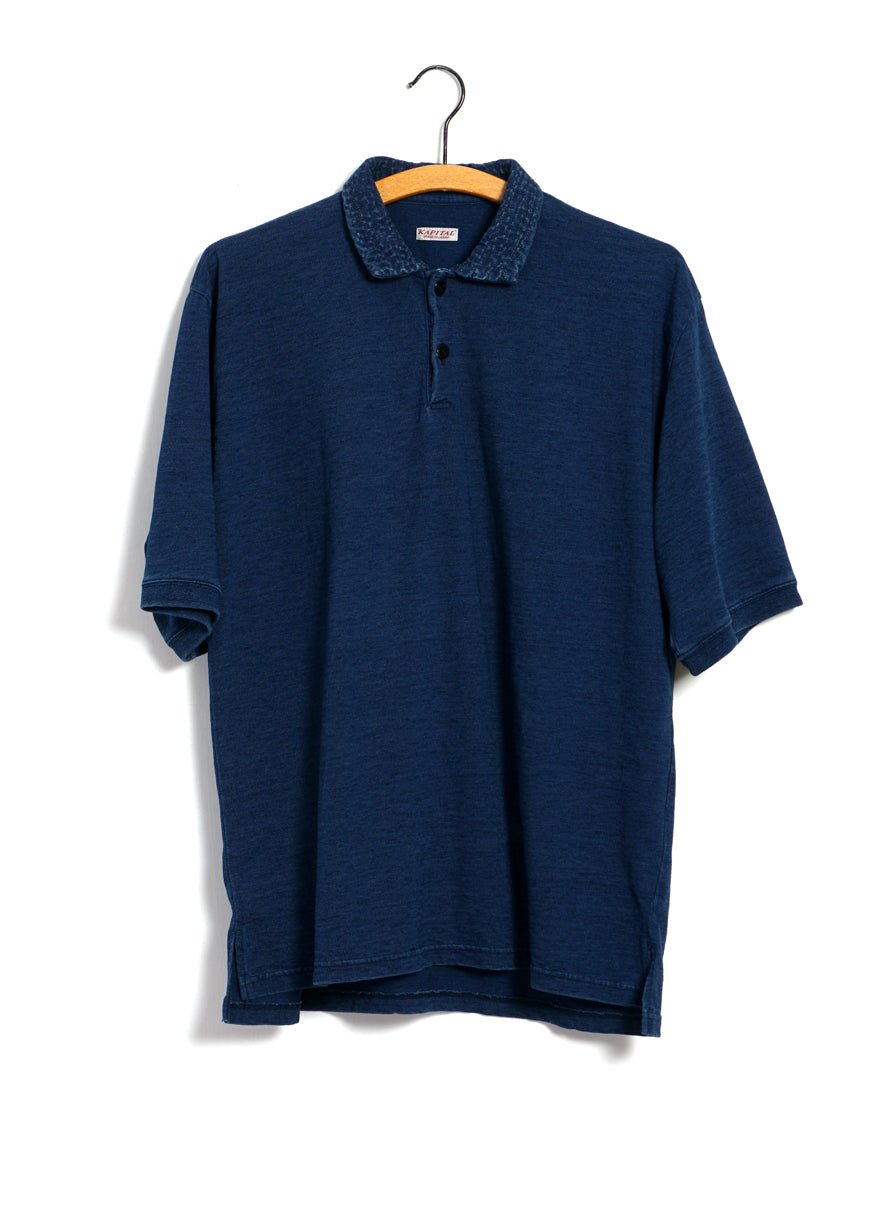 KAPITAL - INDIGO | Jersey Sashiko Polo Shirt | Indigo - HANSEN Garments