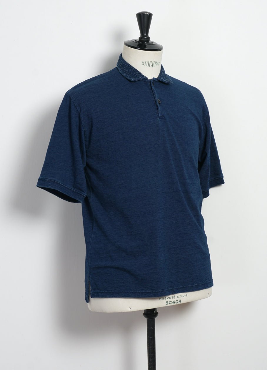 KAPITAL - INDIGO | Jersey Sashiko Polo Shirt | Indigo - HANSEN Garments