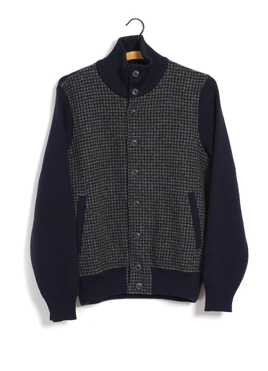 G.R.P - JACKET | Knitted Houndstooth Jacket | Blue/Grey - HANSEN Garments