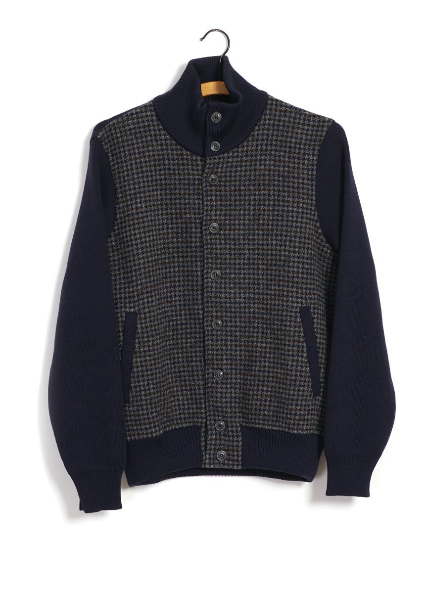 JACKET Knitted Houndstooth Jacket Blue/Grey