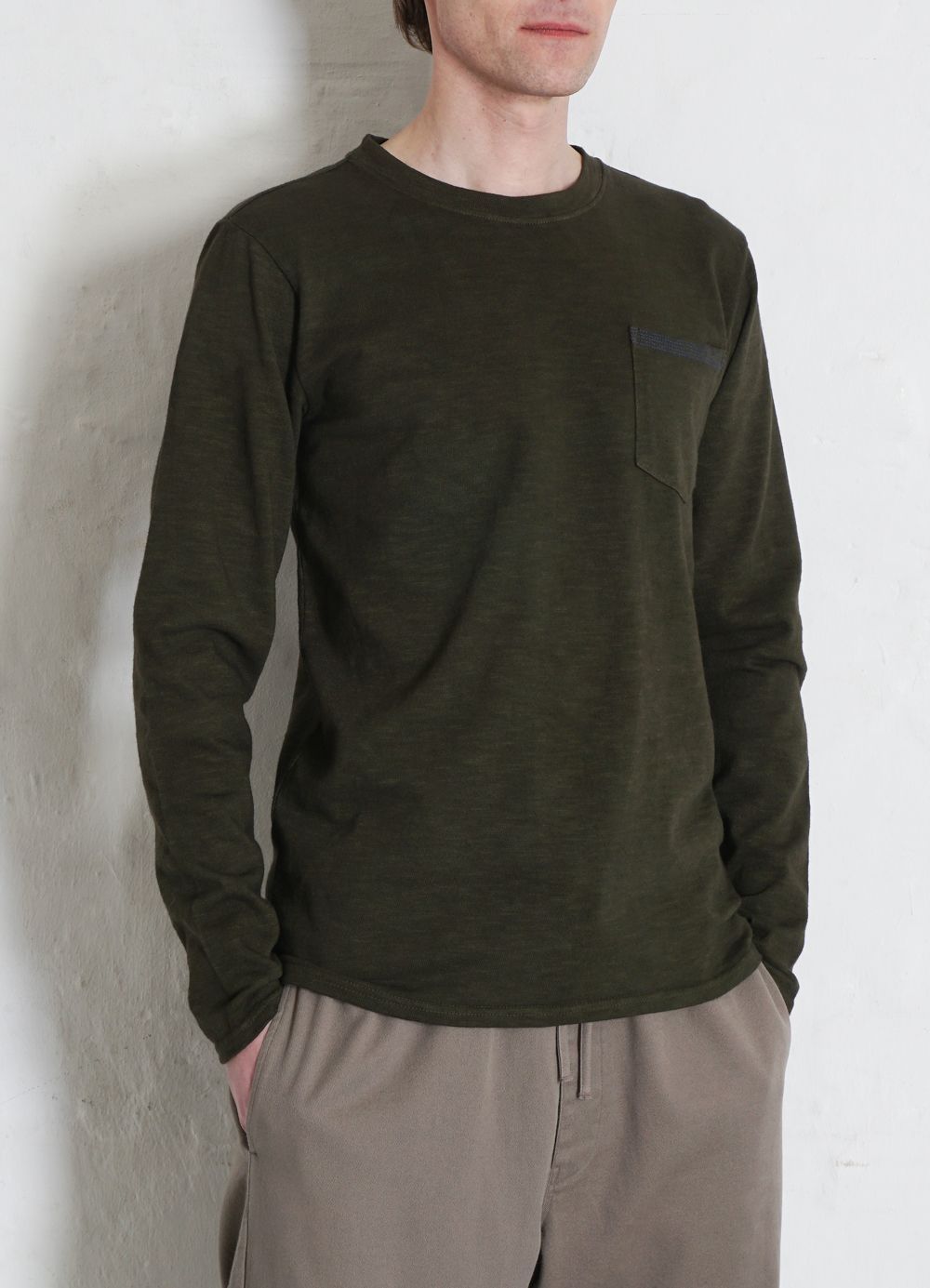 HANSEN GARMENTS - JONES | Long Sleeve Crew Neck Pocket T | Seaweed - HANSEN Garments