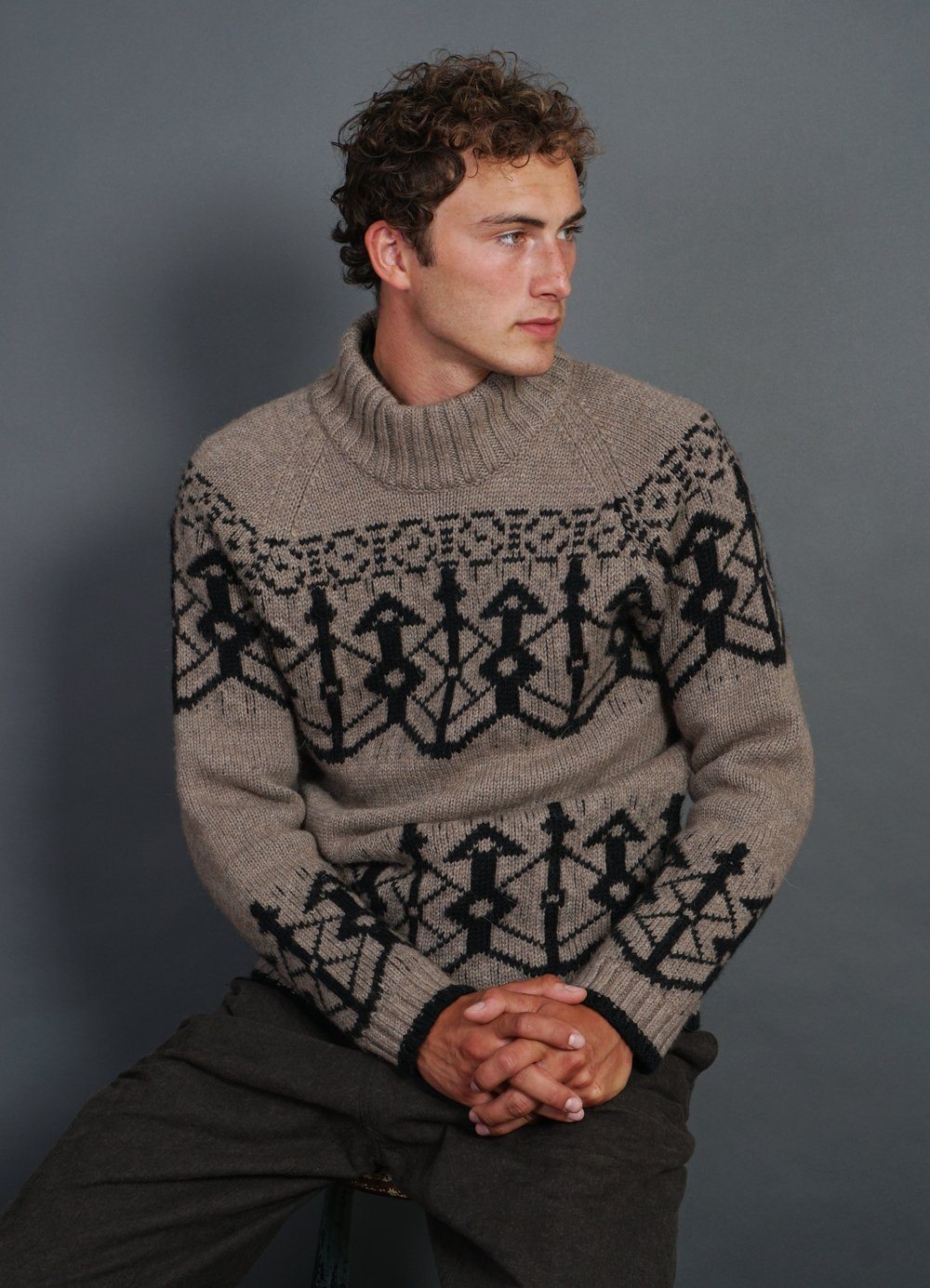 NORMANN | Pattern Knit Sweater | Stone/Coal | €400 -HANSEN Garments- HANSEN Garments