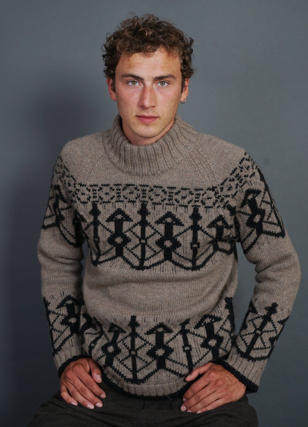 NORMANN | Pattern Knit Sweater | Stone/Coal | €400 -HANSEN Garments- HANSEN Garments